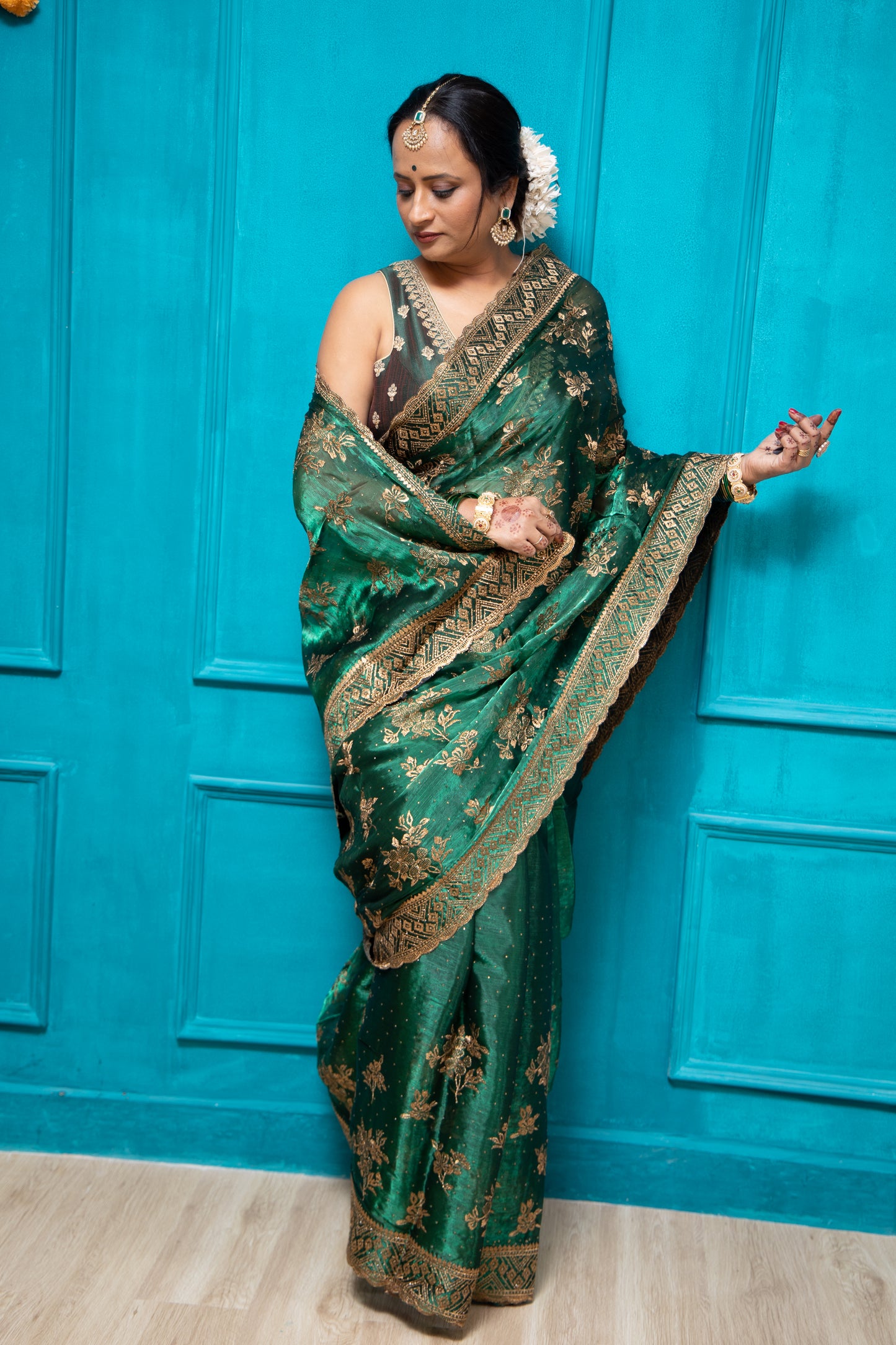 Green Burberry Saree