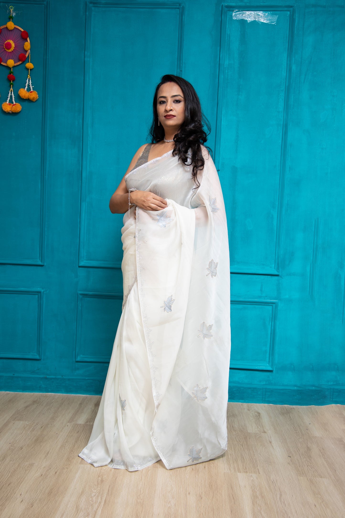 White Cocktail Saree