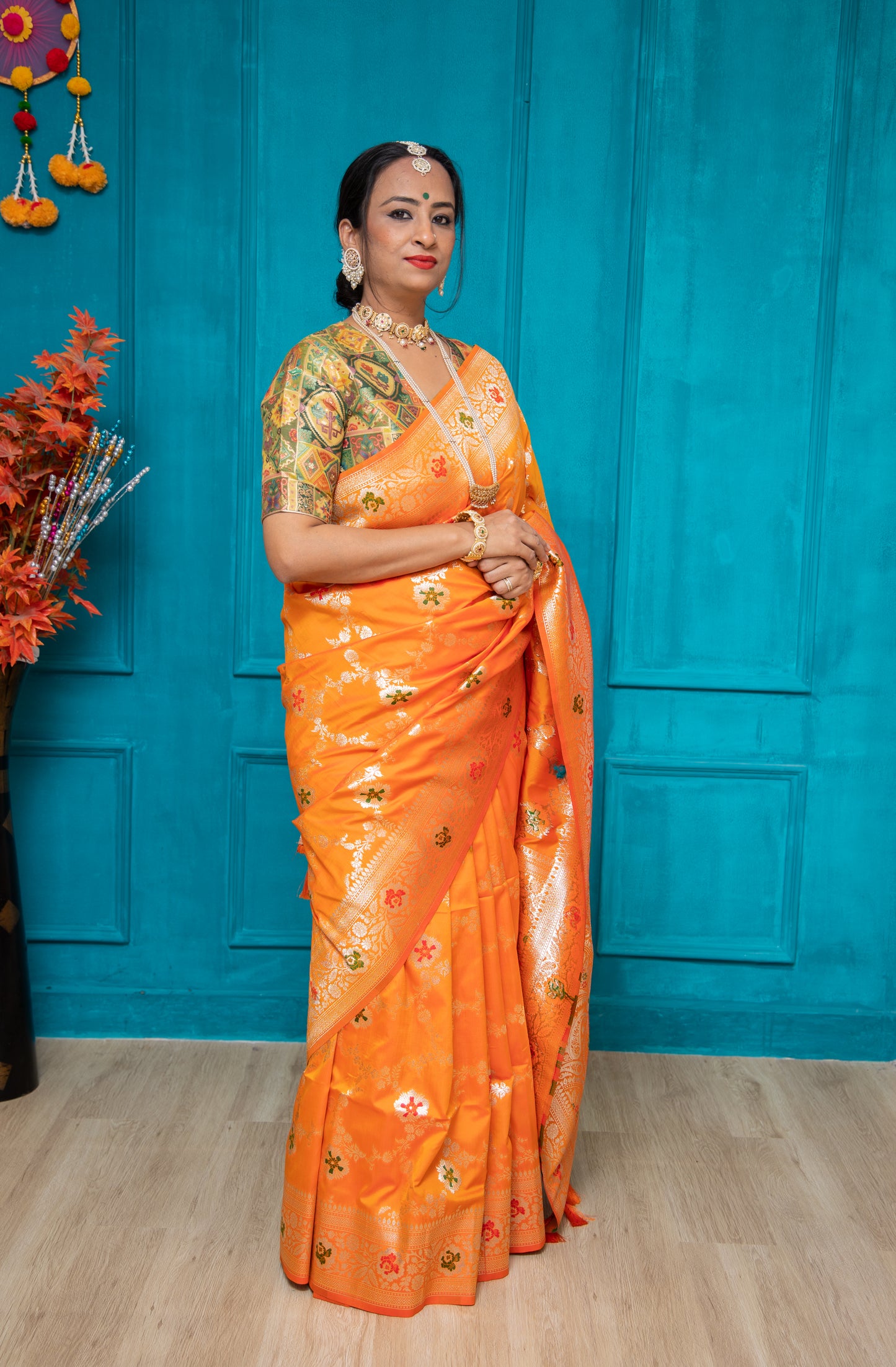 Orange Handloom Maheshwari Saree