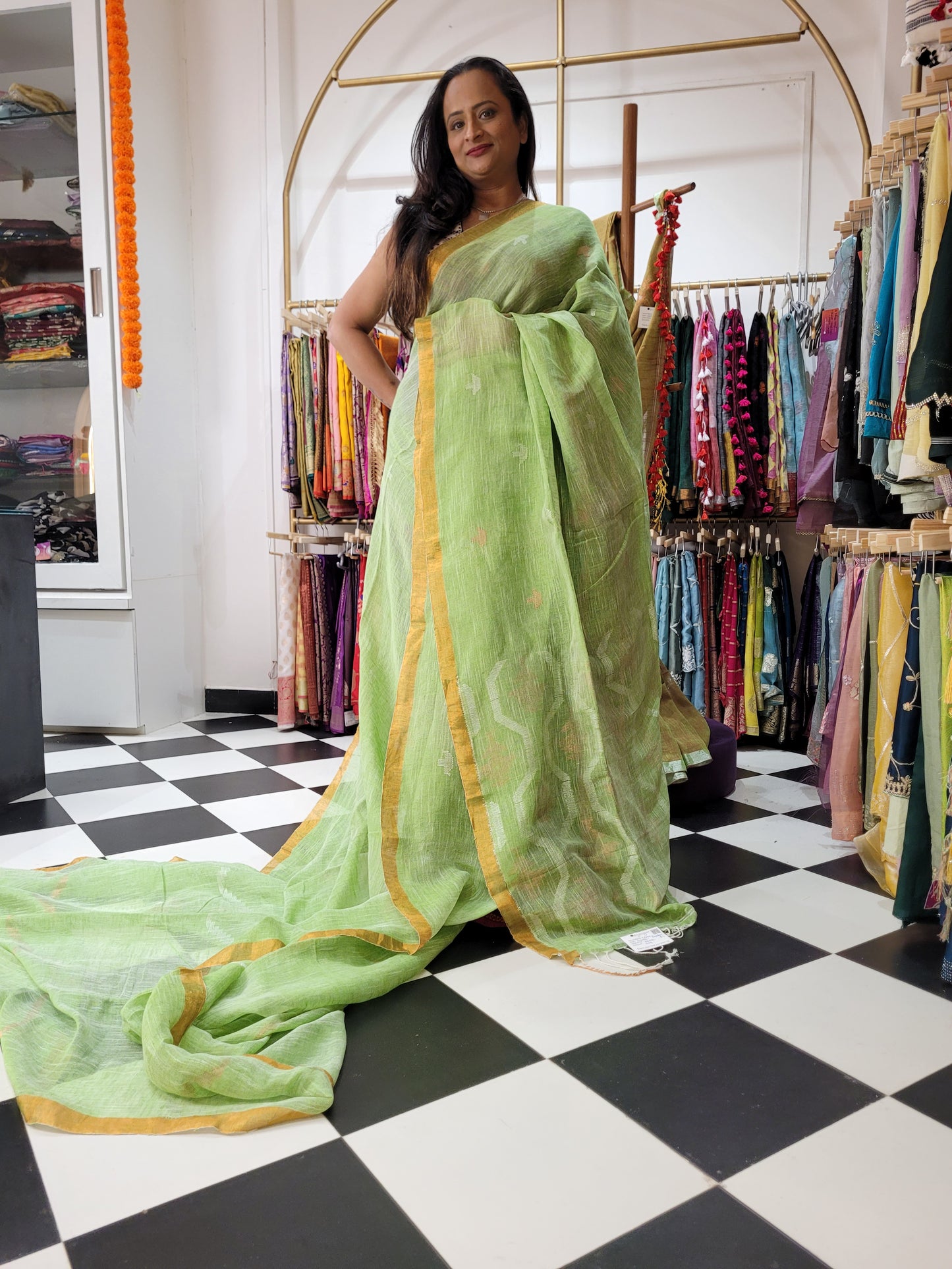 Jamdani Linen Fresh Green