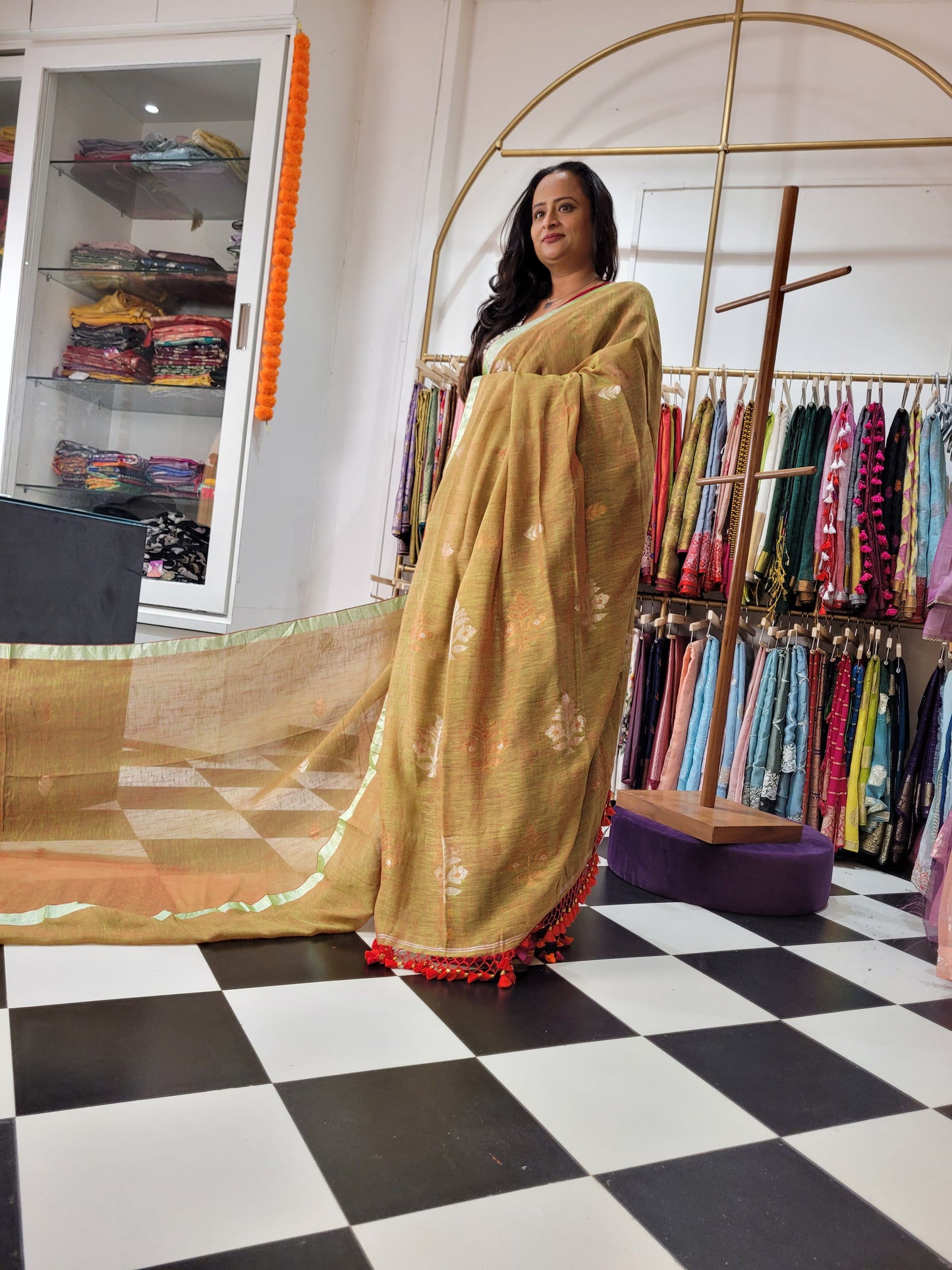 Jamdani Linen Apple Green