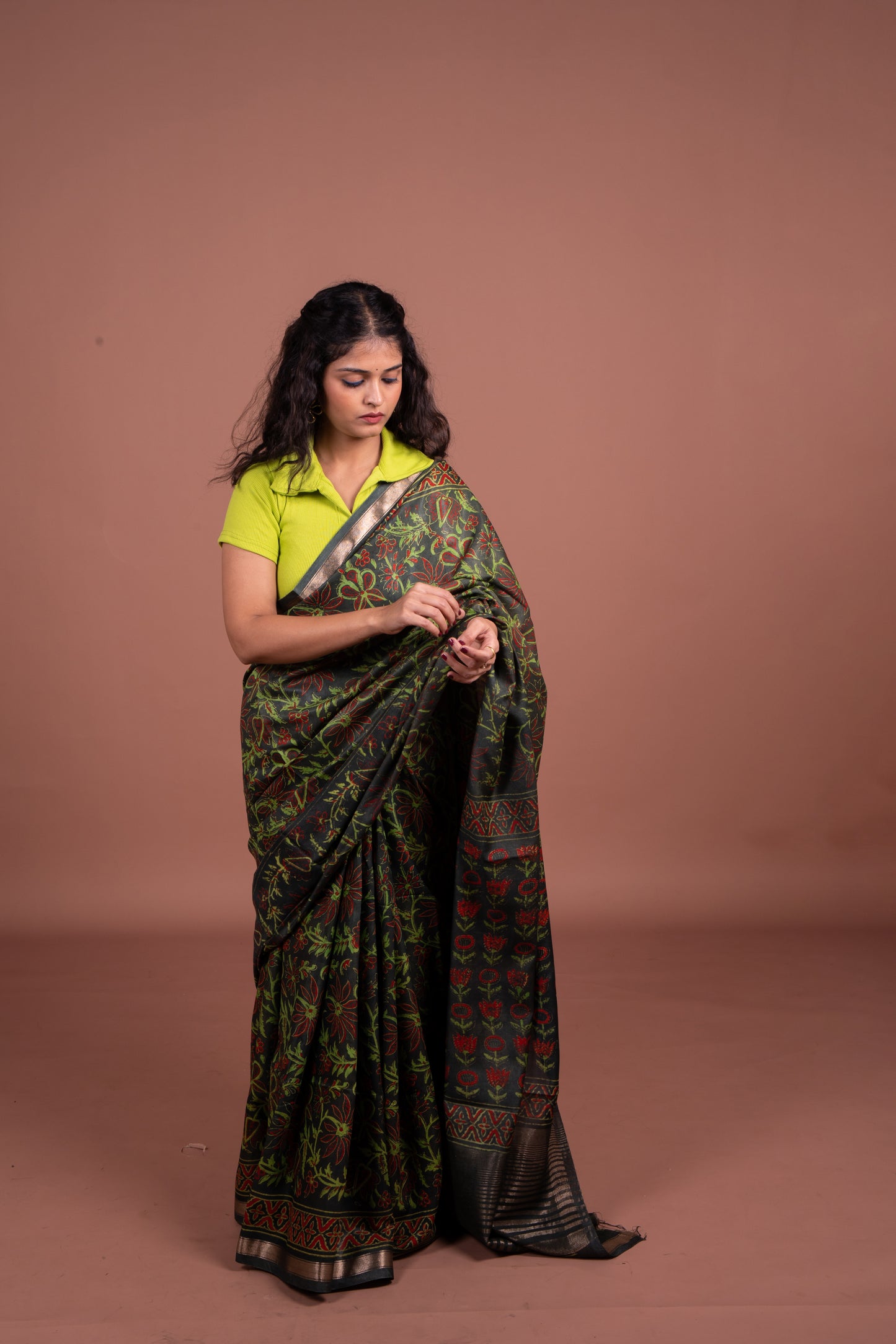 Crepe Silk Green Saree