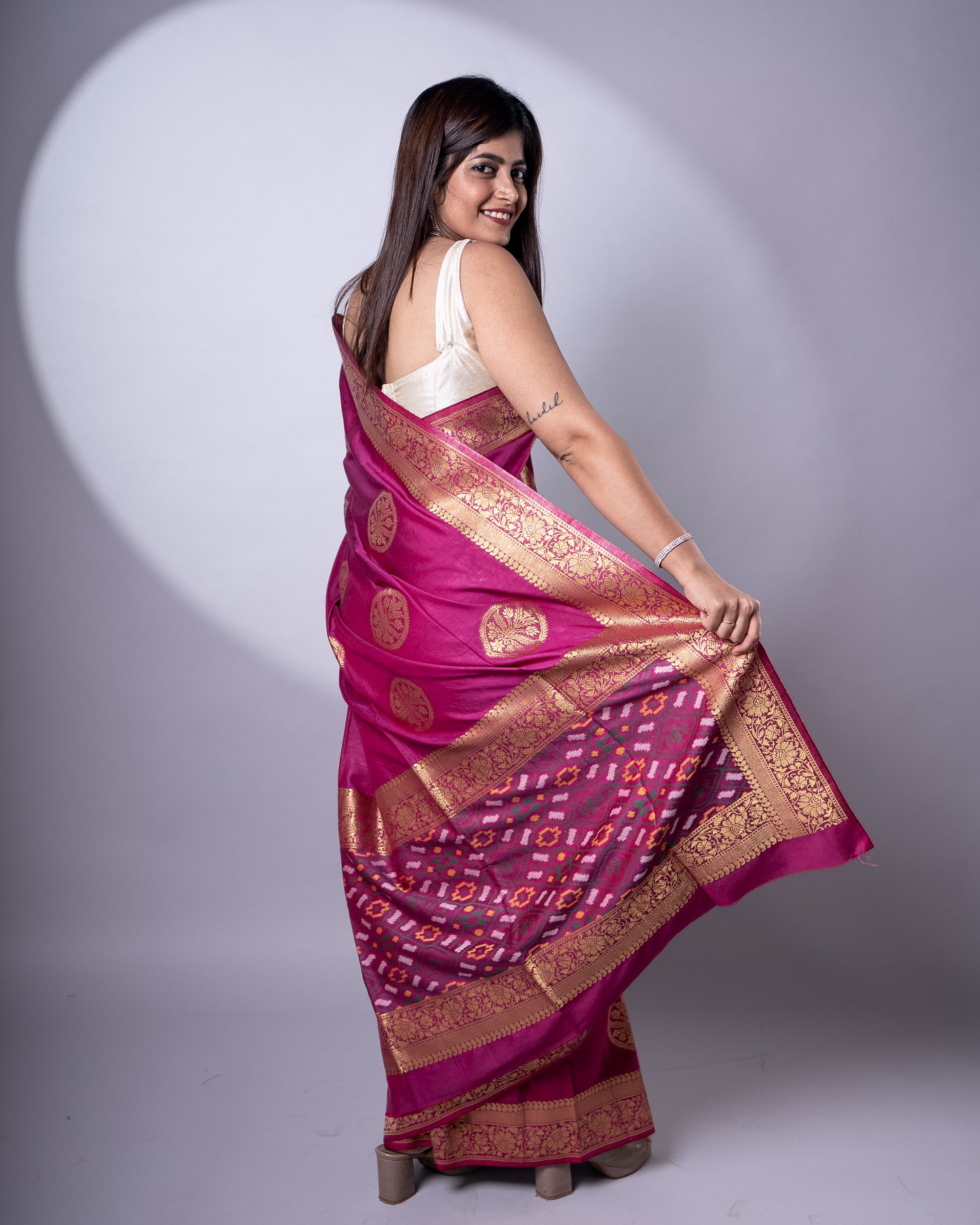 Pink Cellulose Silk Saree