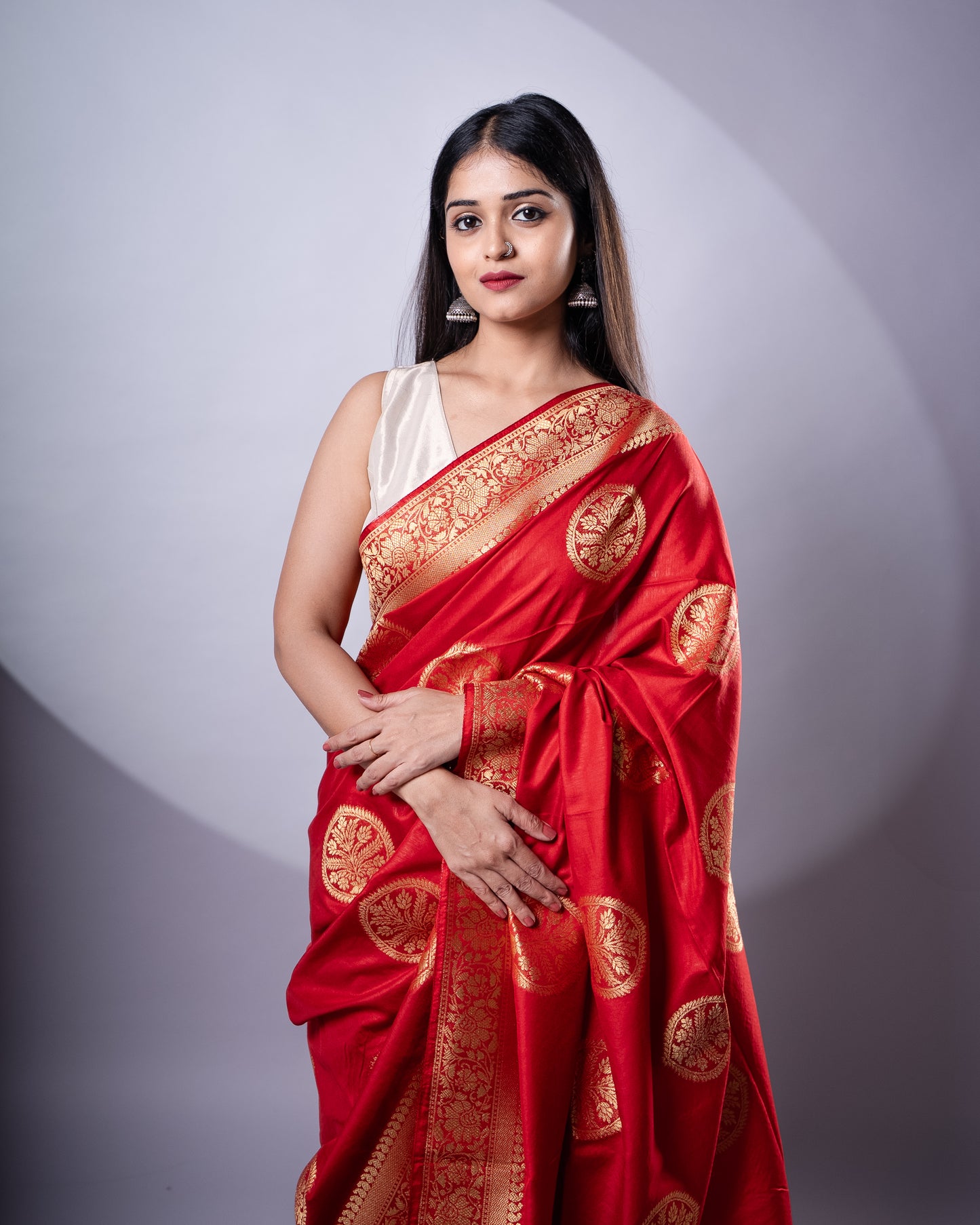 Red Cellulose Silk Saree
