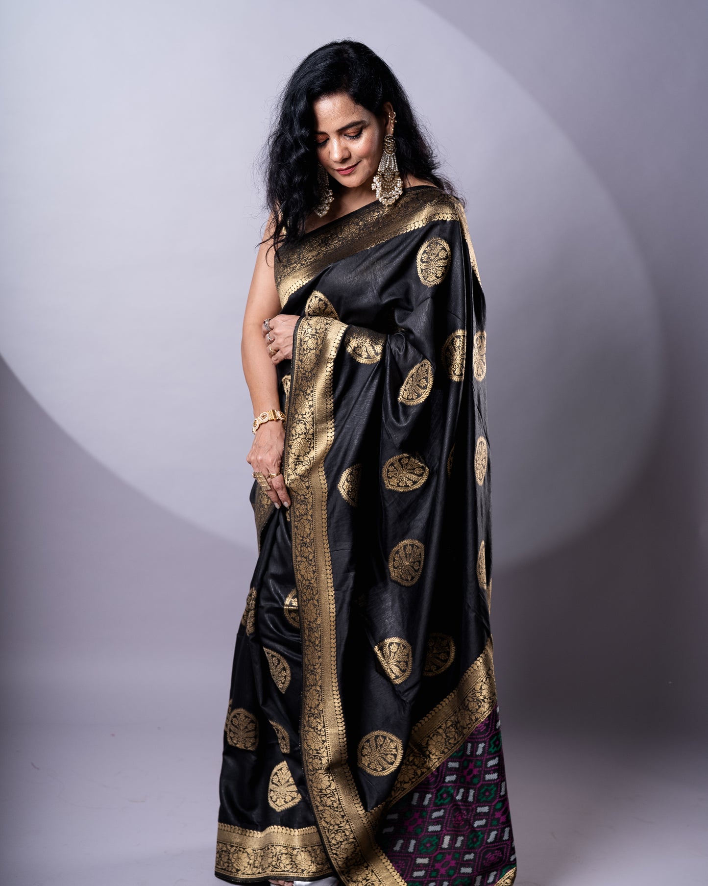 Black Cellulose Silk Saree