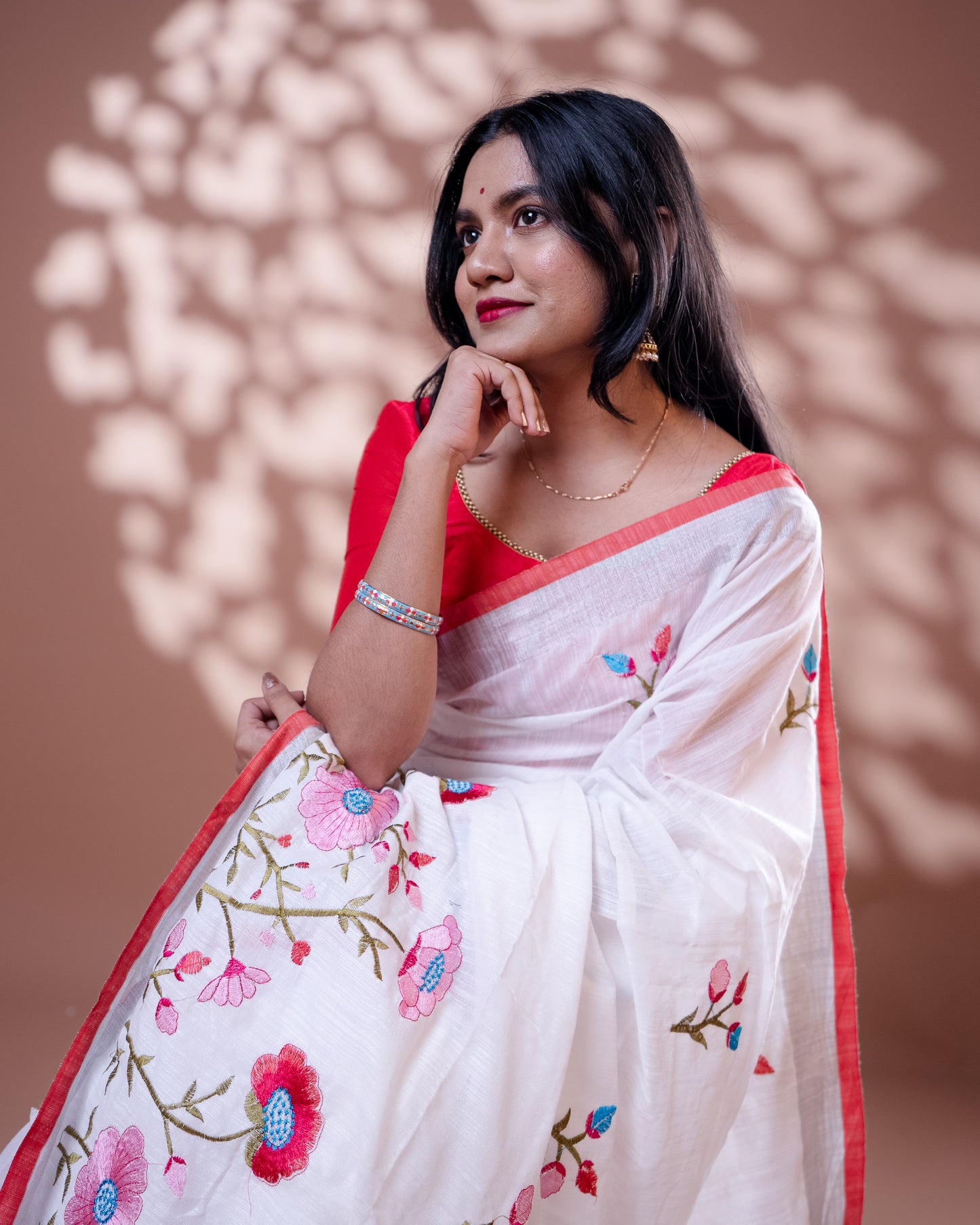 White with Red border Handloom Cotton Silk Saree