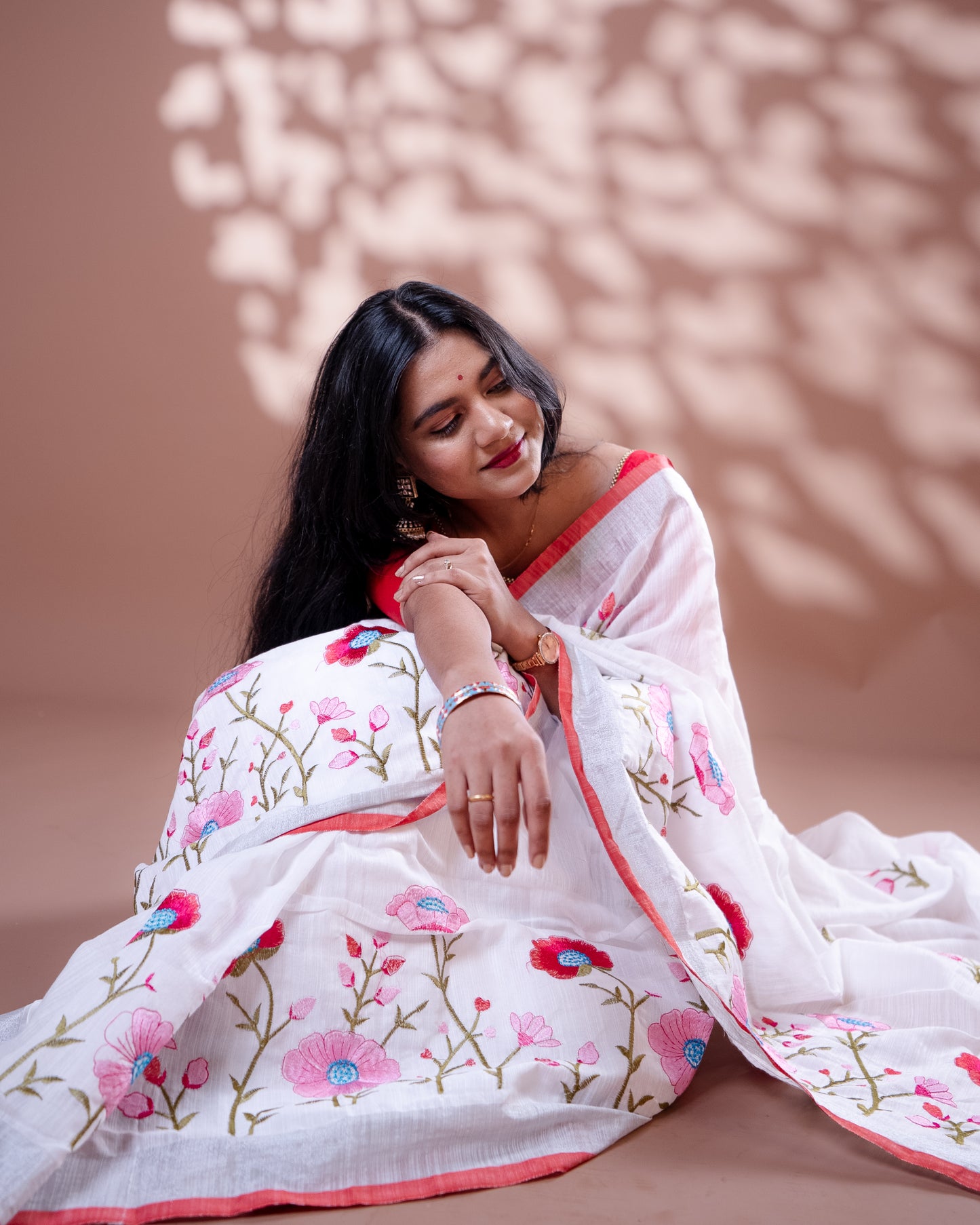 White with Red border Handloom Cotton Silk Saree