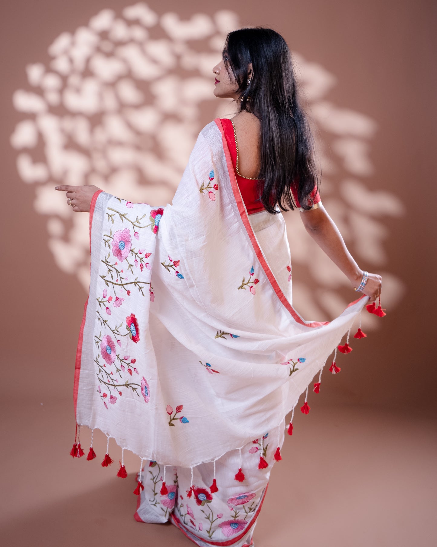 White with Red border Handloom Cotton Silk Saree