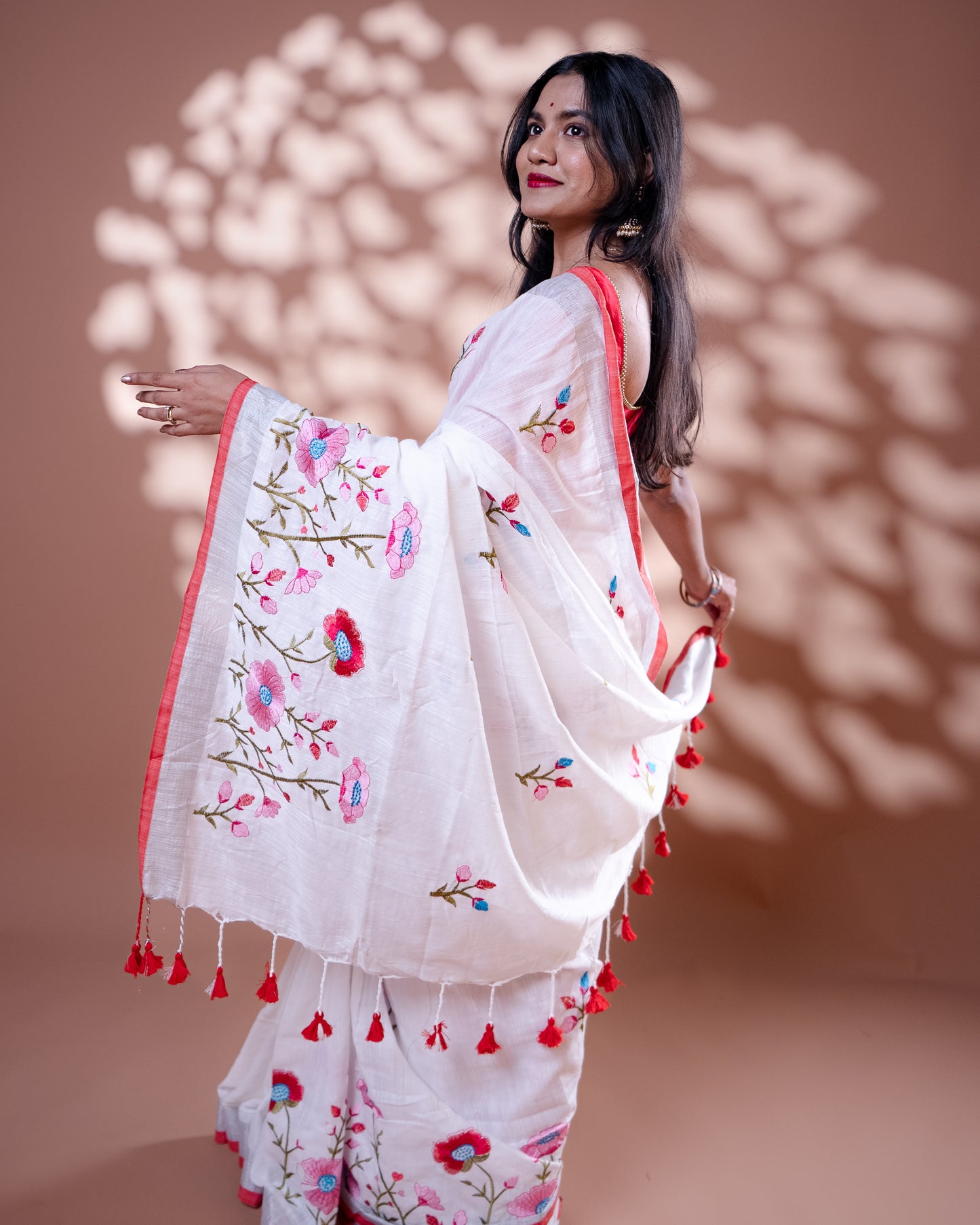 White with Red border Handloom Cotton Silk Saree