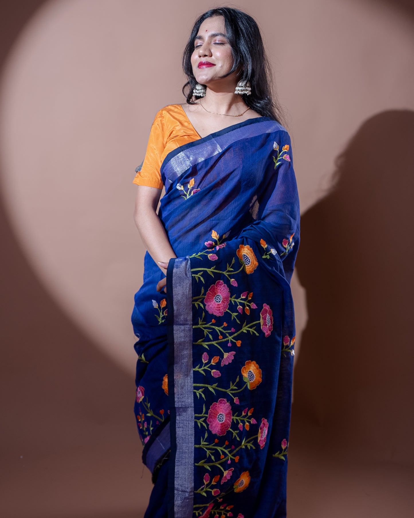 Deep blue Handloom Cotton Silk Saree