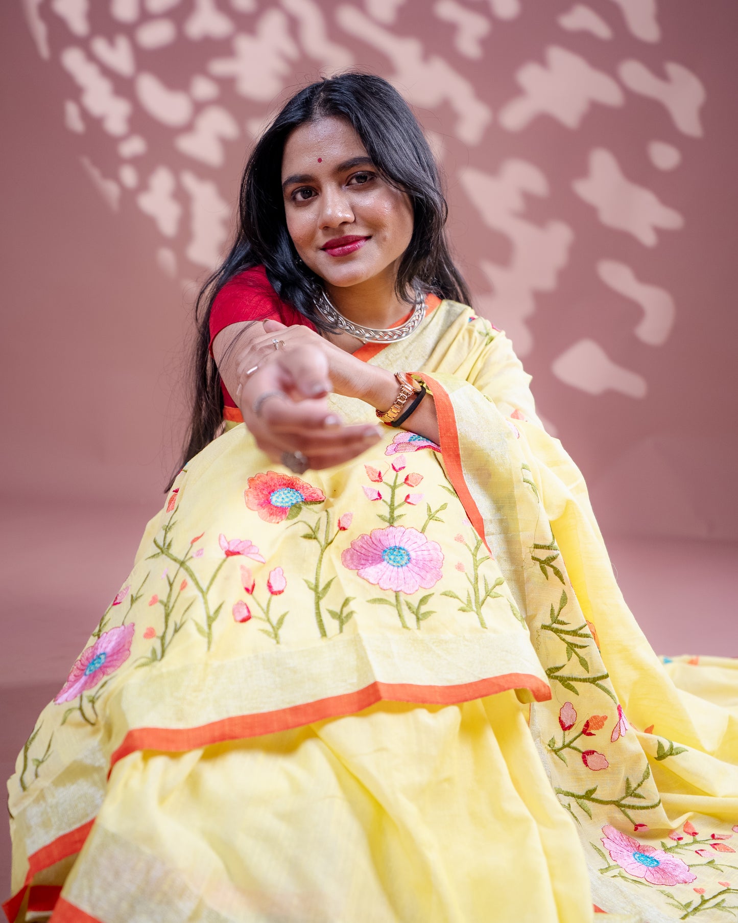 Yellow Handloom Cotton Silk Saree