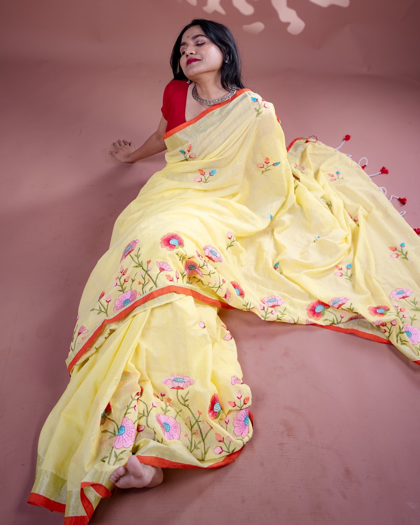 Yellow Handloom Cotton Silk Saree
