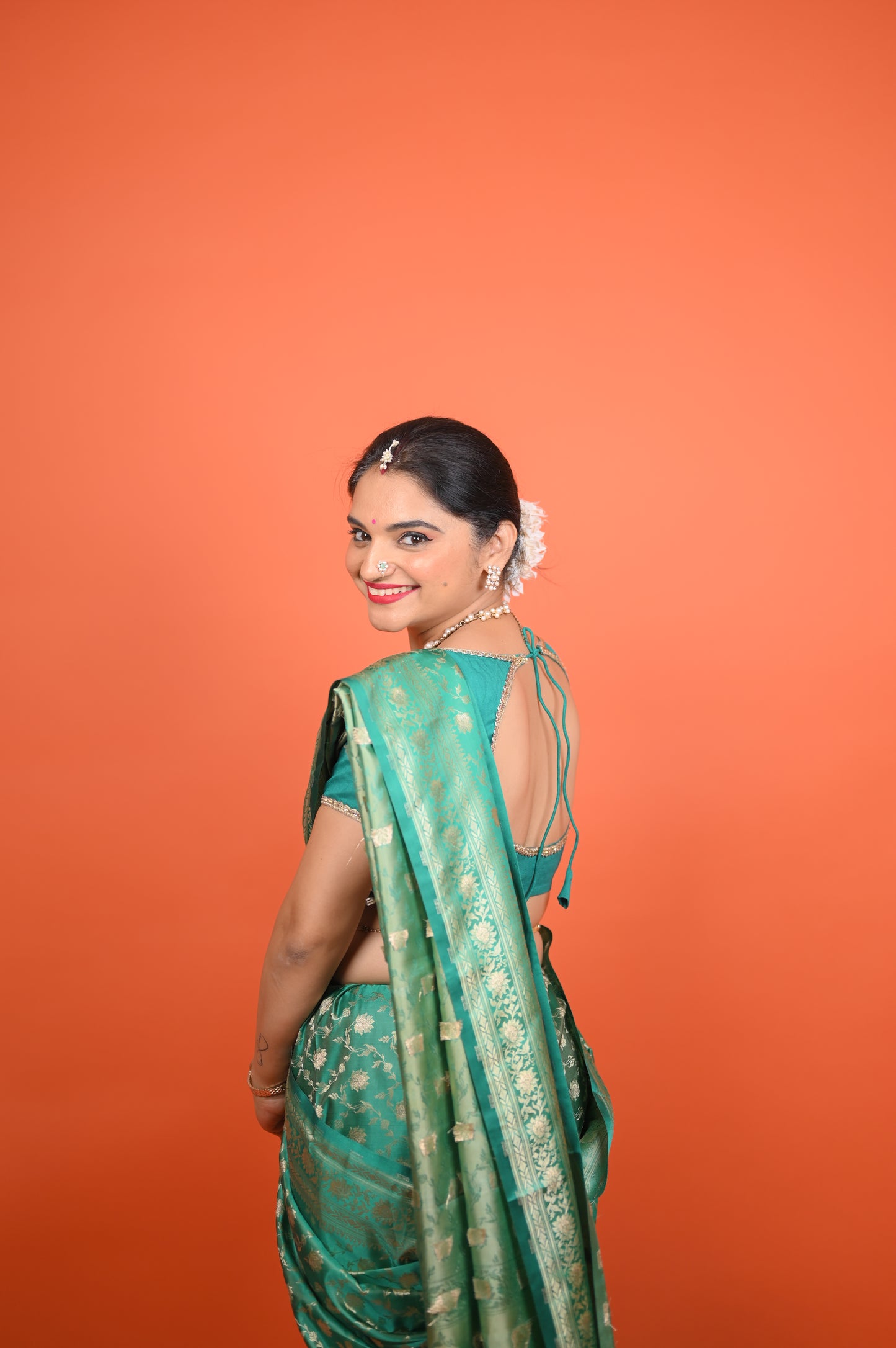 Sea Green colour Katan Silk Saree