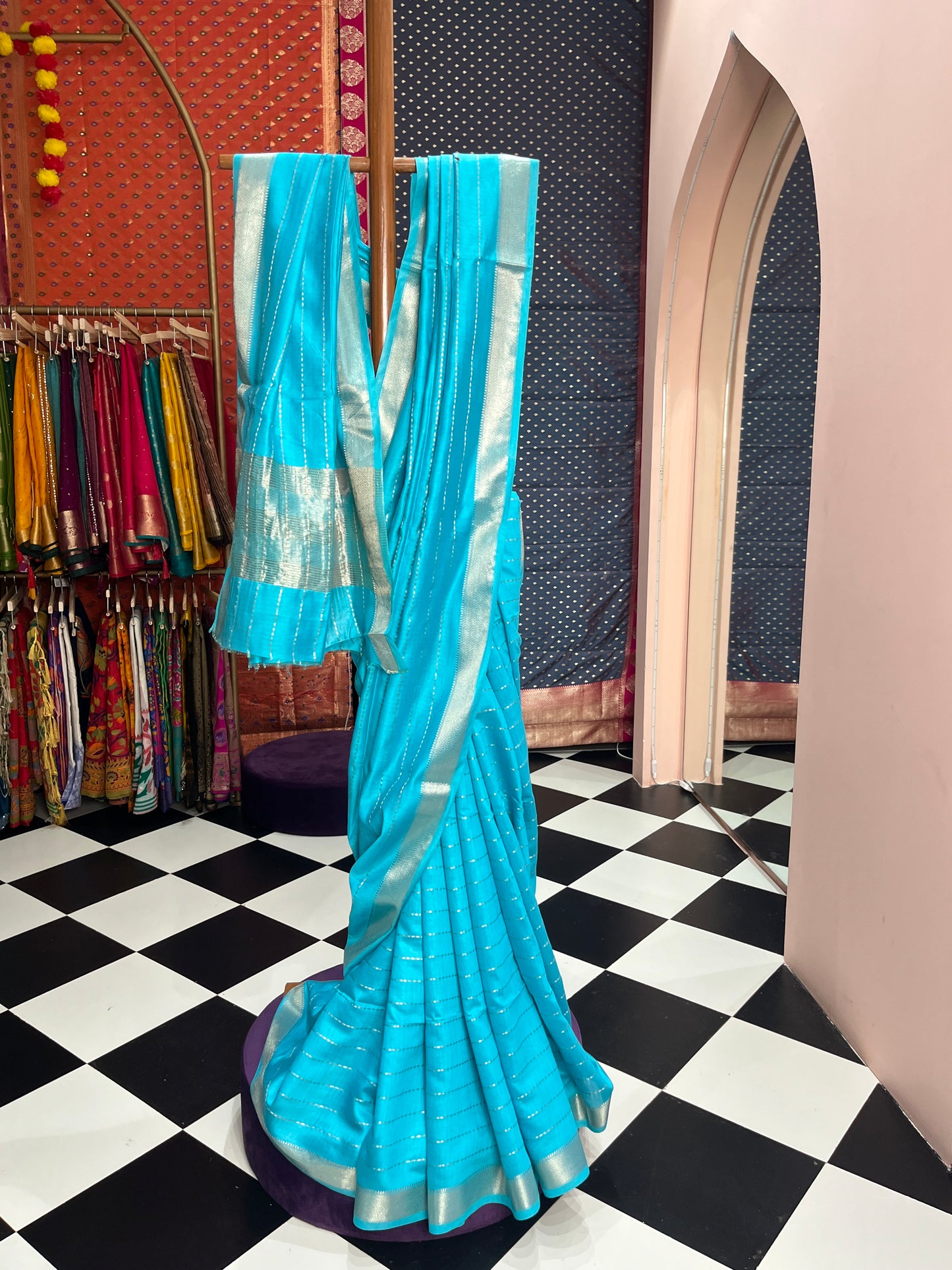 Art Maheshwari Silk Firozi