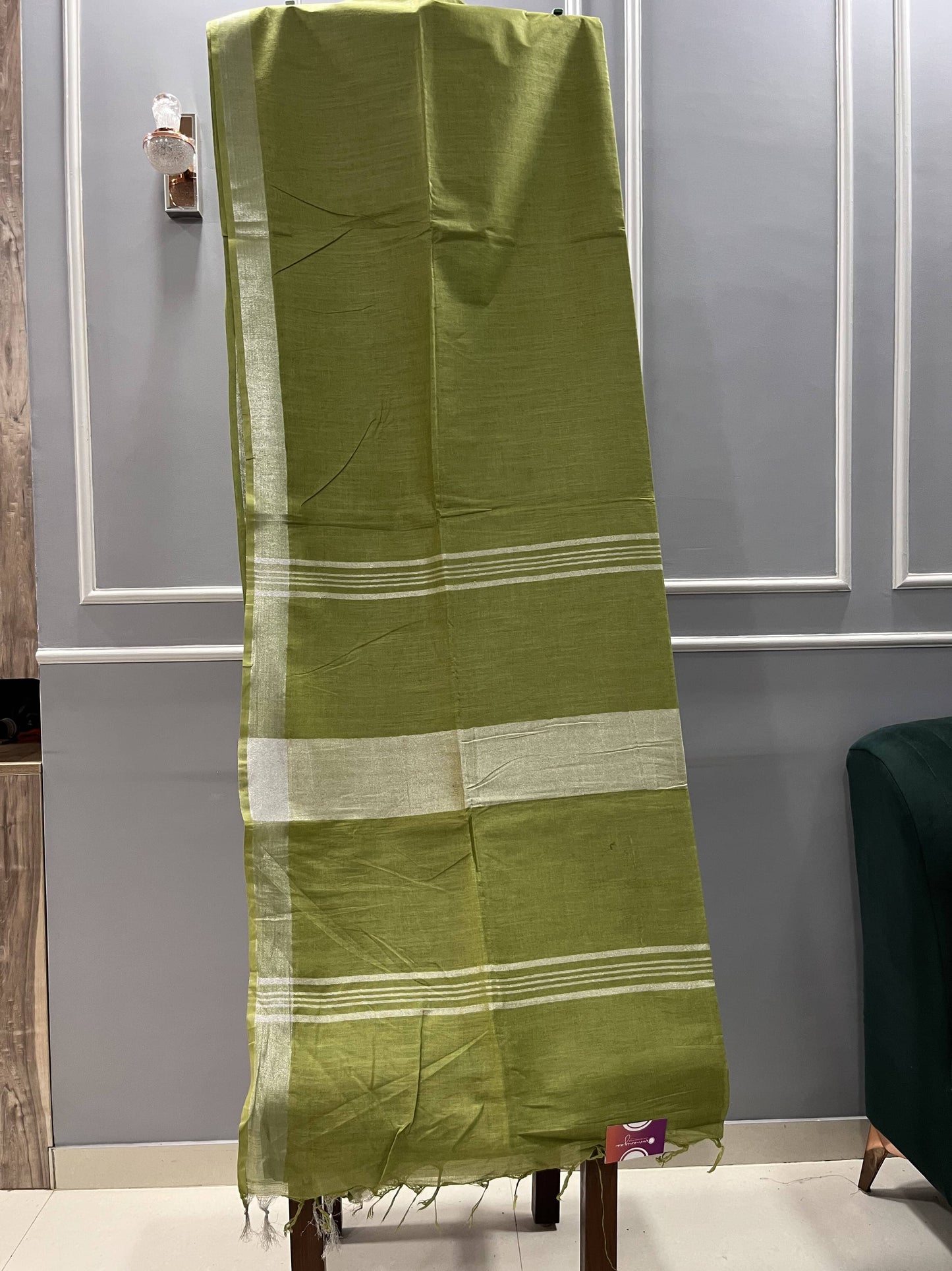 Cotton Linen Olive Green Saree