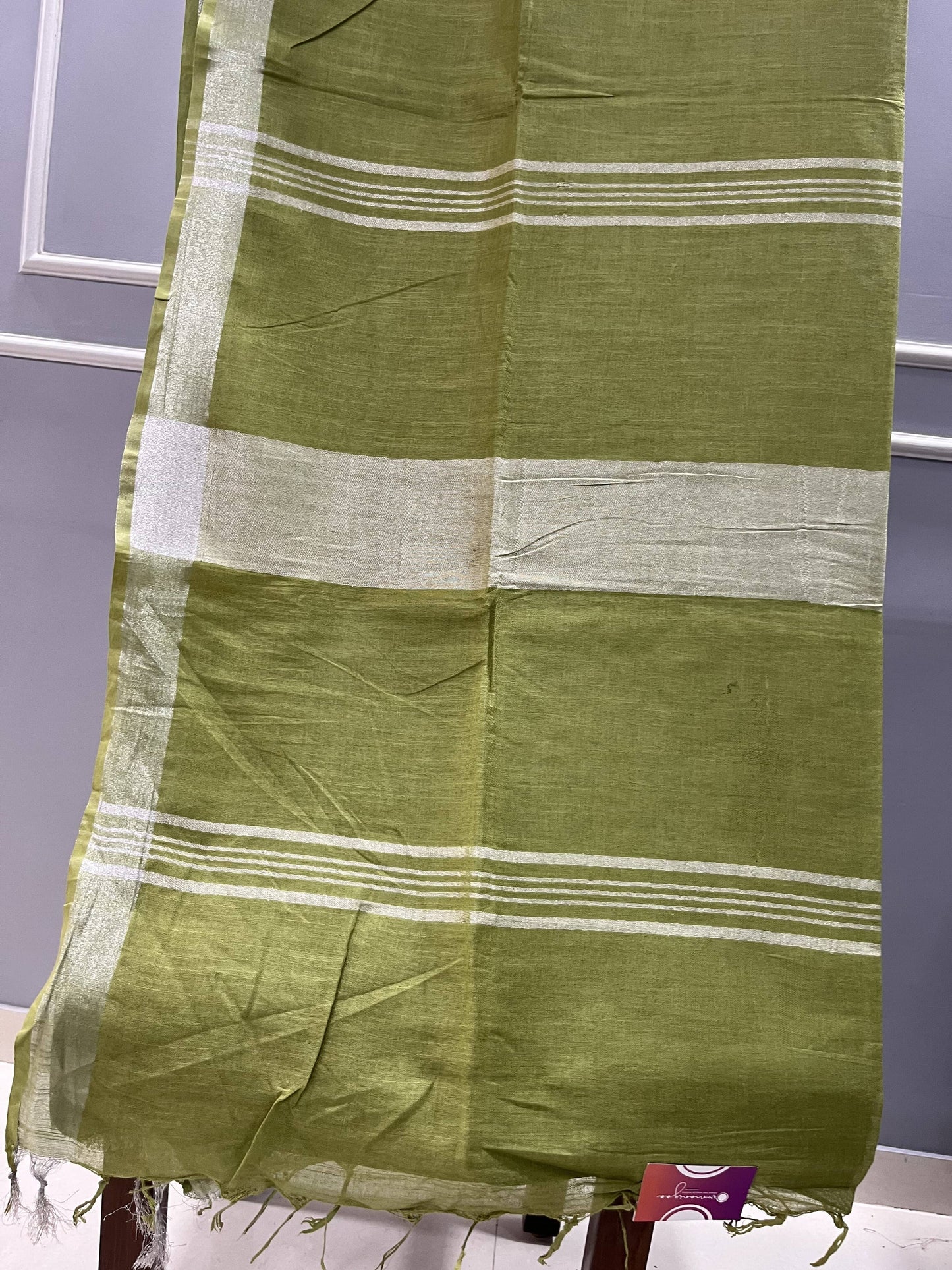 Cotton Linen Olive Green Saree