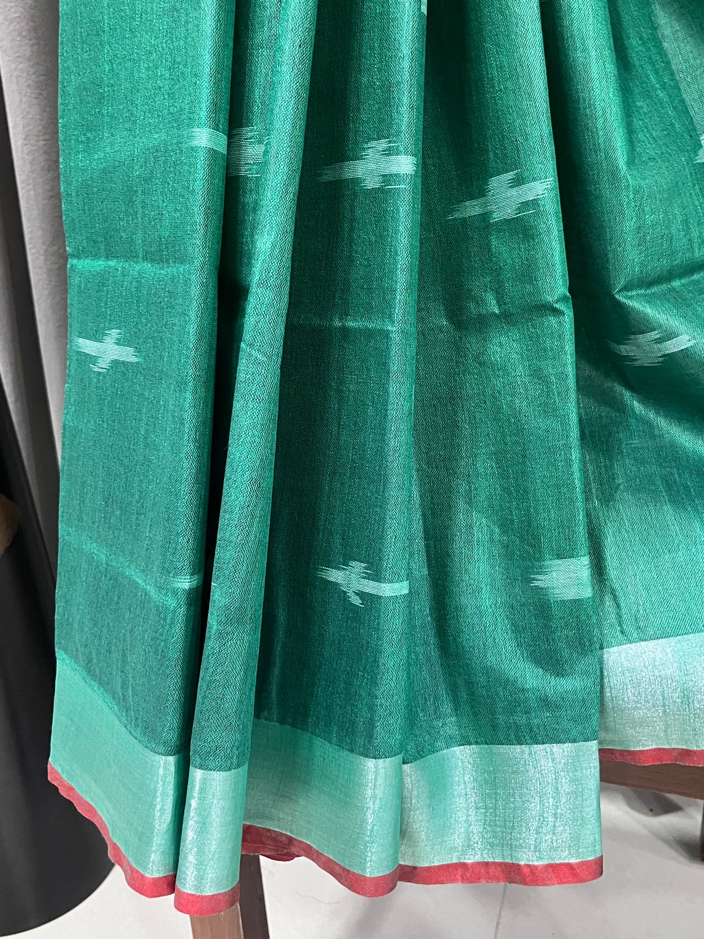 Pure Cotton Ikhat Dark Green & Rani Pink Saree