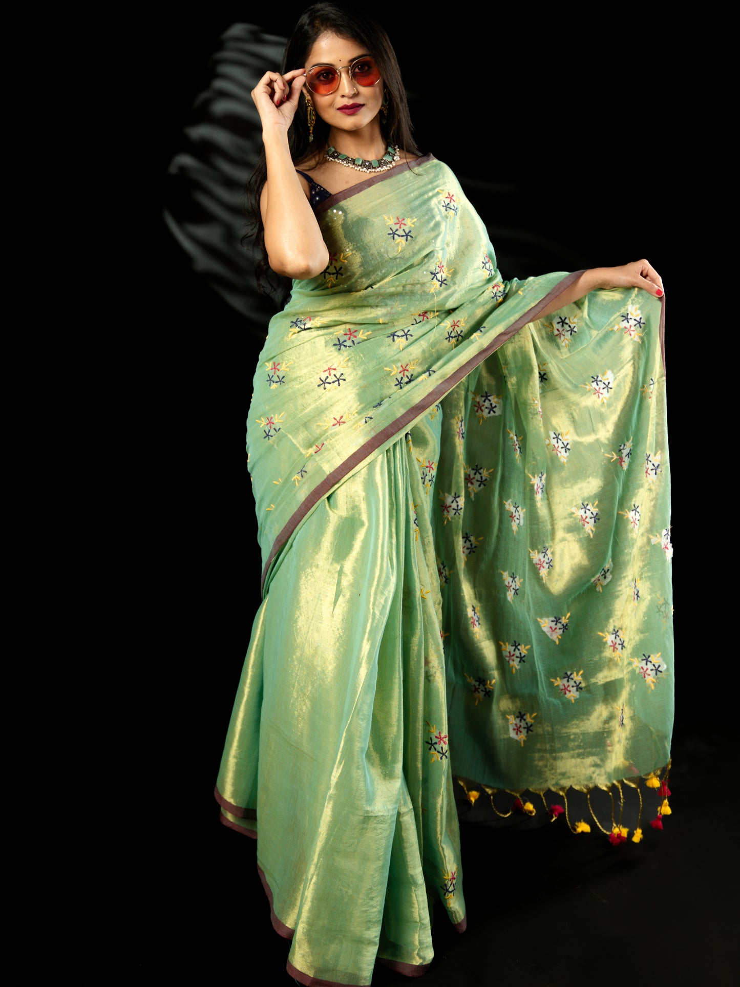 Raga Tissue Sea green with gold tint