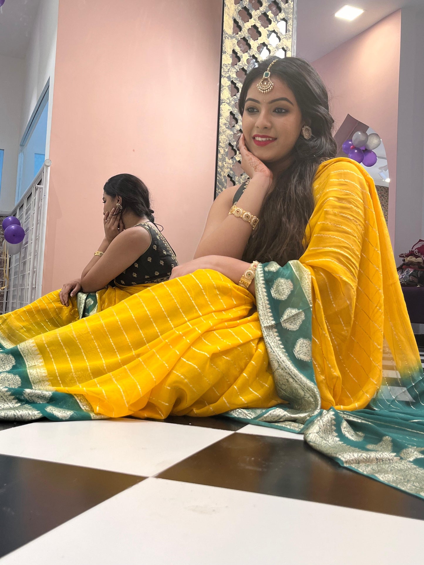 Yellow Georgette Lines Saree