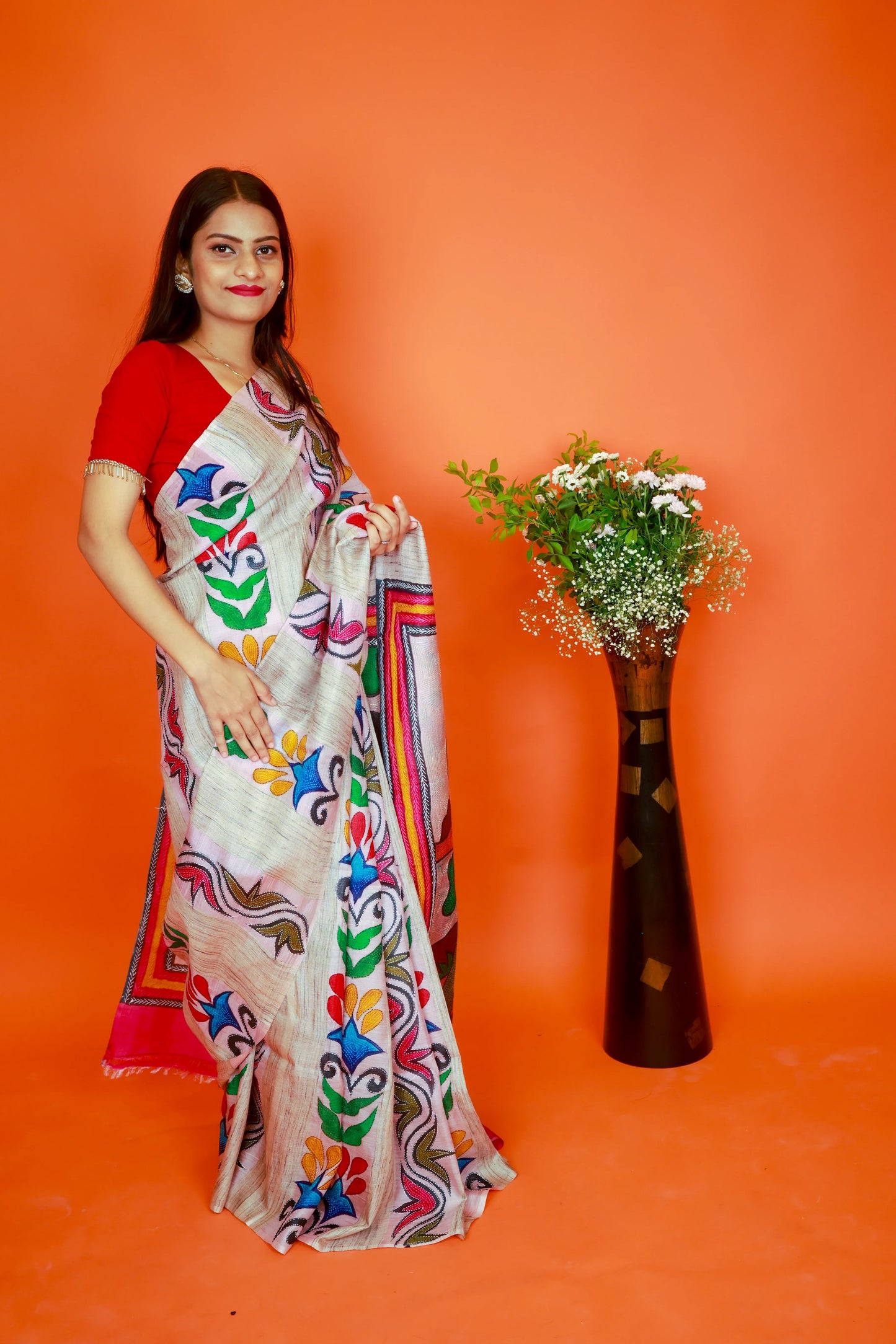 Lady With Deer Kantha Saree