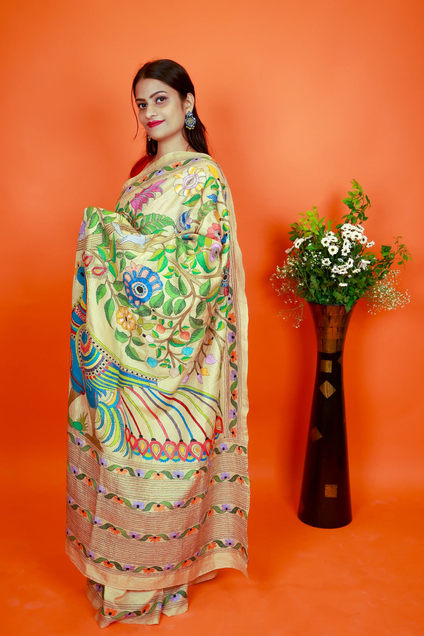 Peacock Kantha Stitch