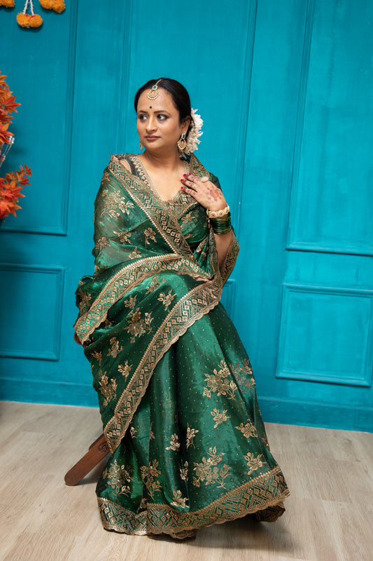 Green Burberry Saree