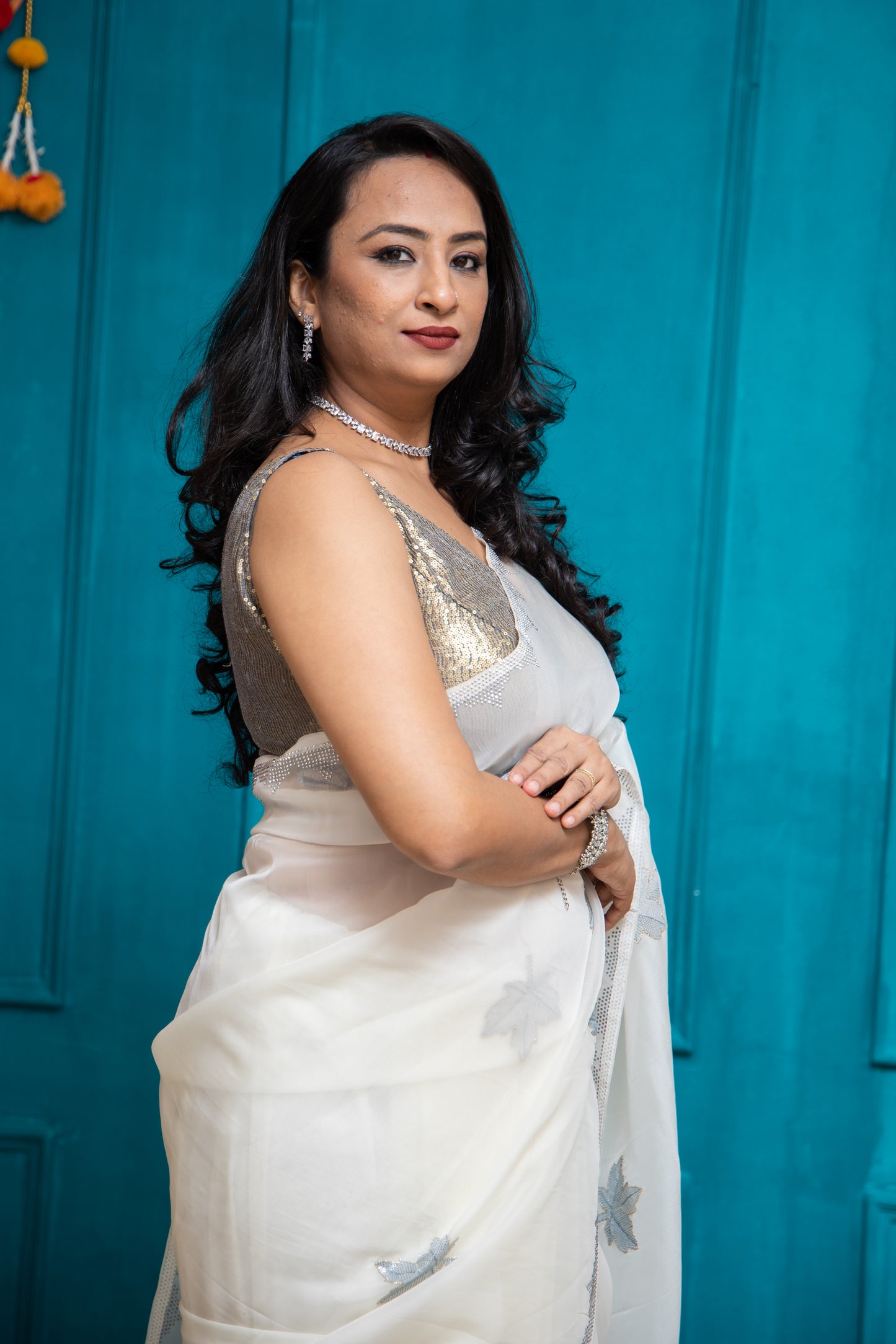 White Cocktail Saree