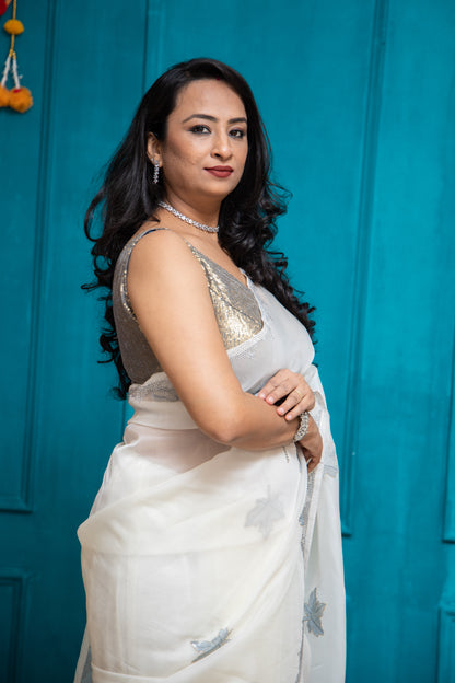 White Cocktail Saree