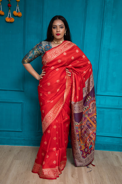 Red Silk Tussar Weave Saree
