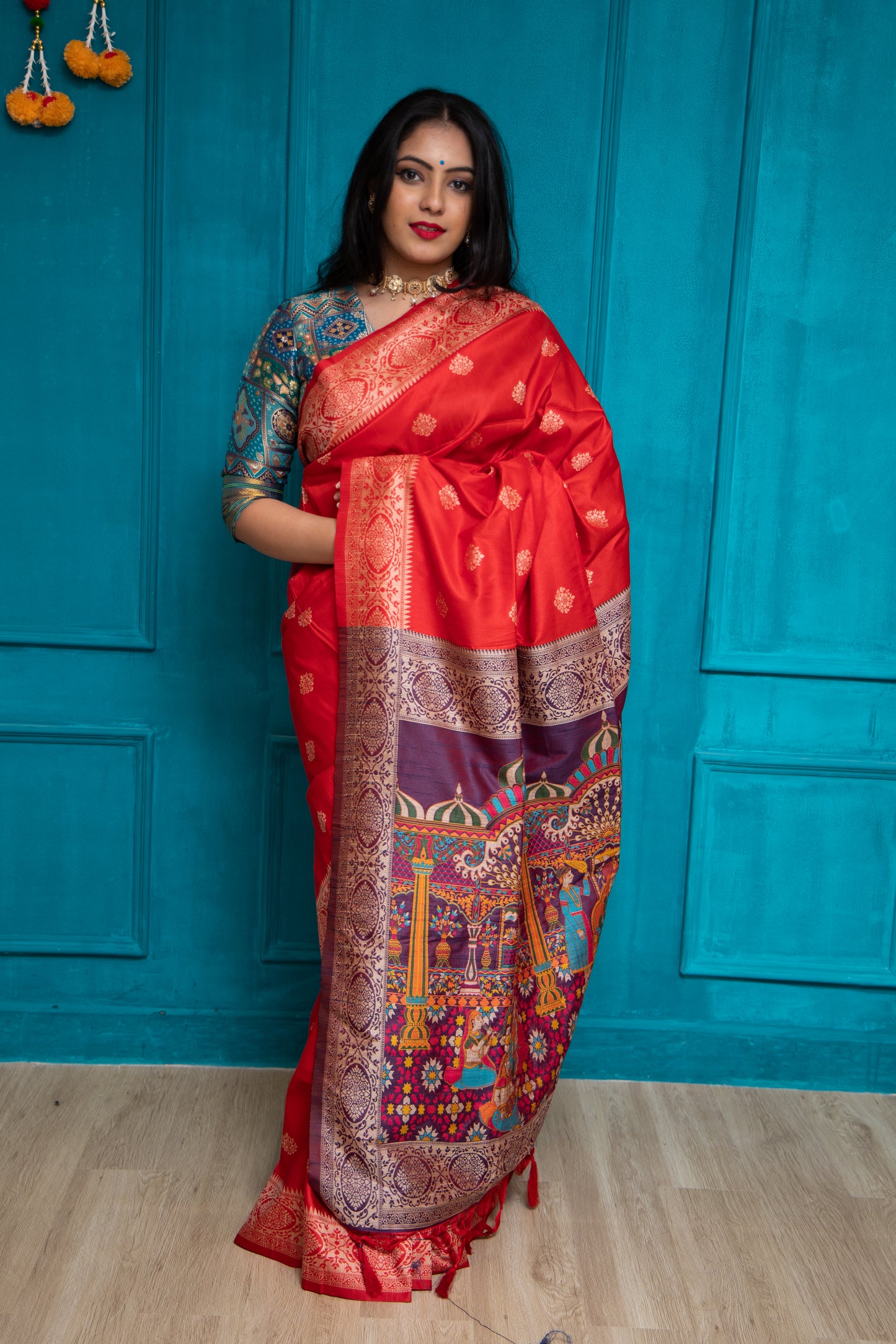 Red Silk Tussar Weave Saree