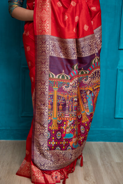 Red Silk Tussar Weave Saree