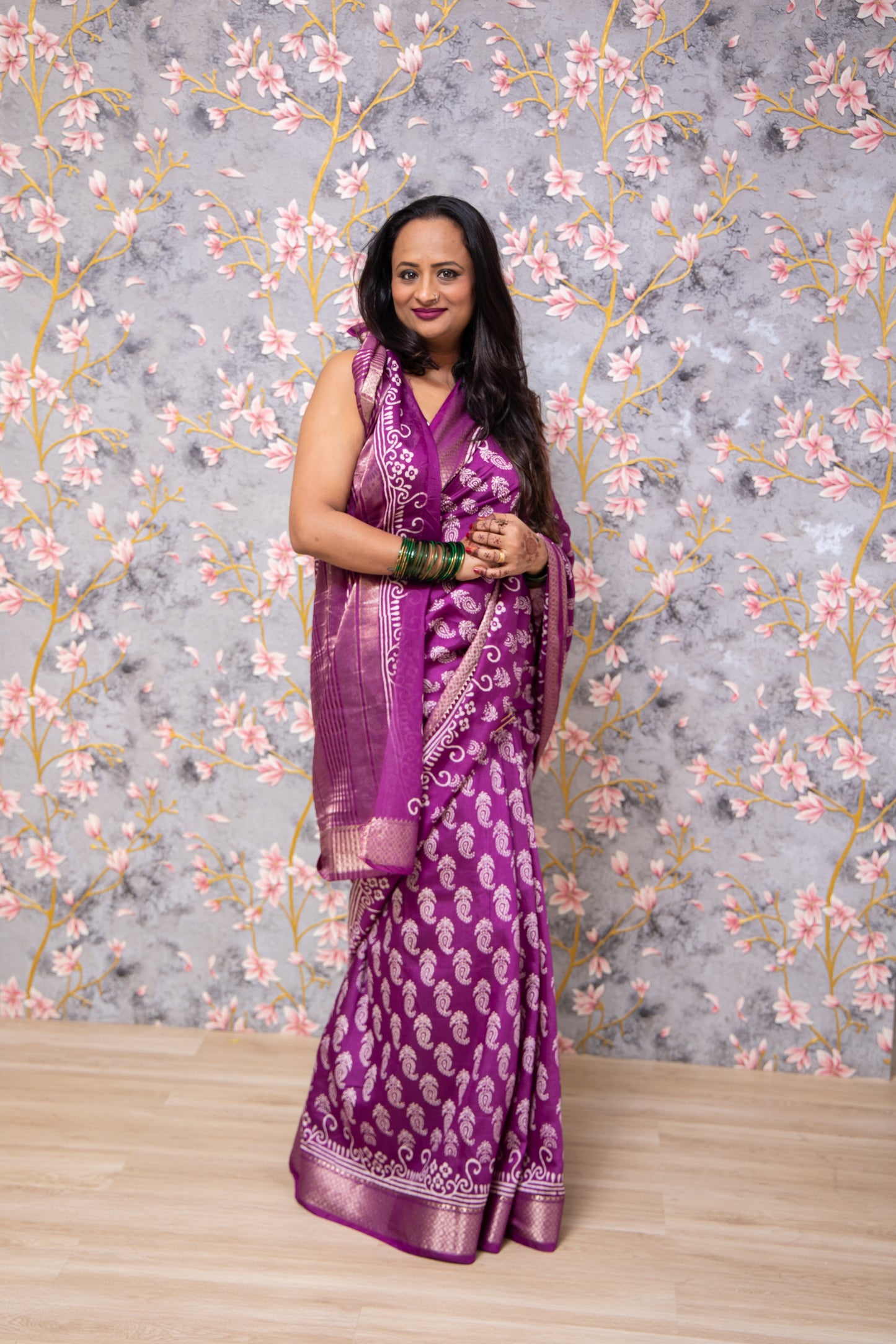 Purple Silk Hbp Art Crepe Saree