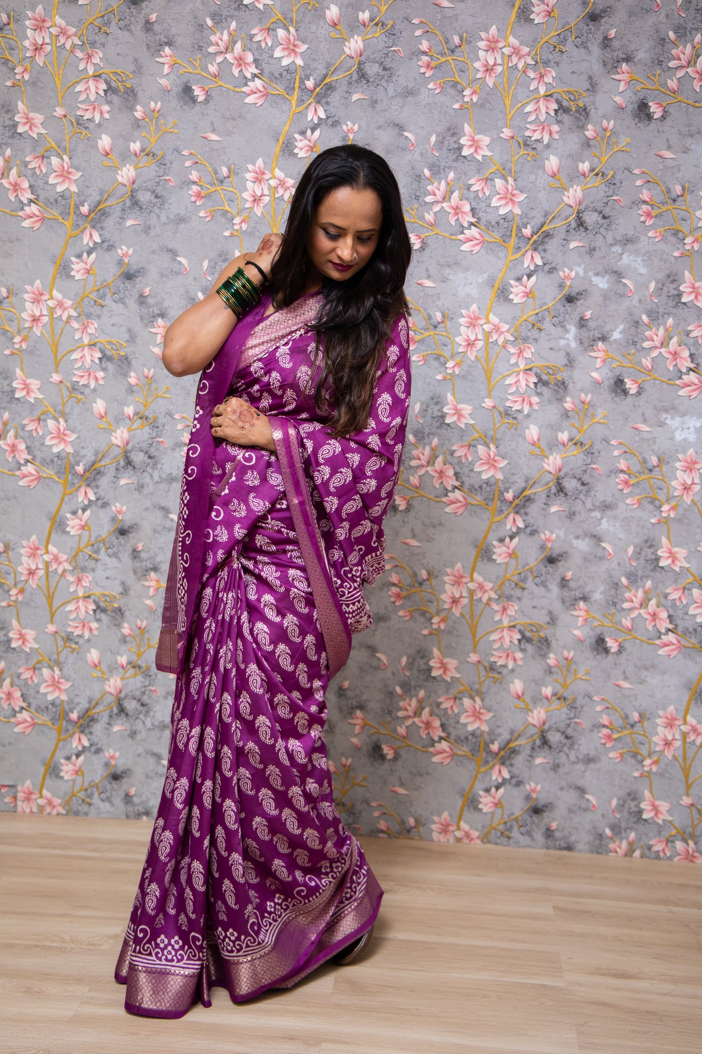 Purple Silk Hbp Art Crepe Saree