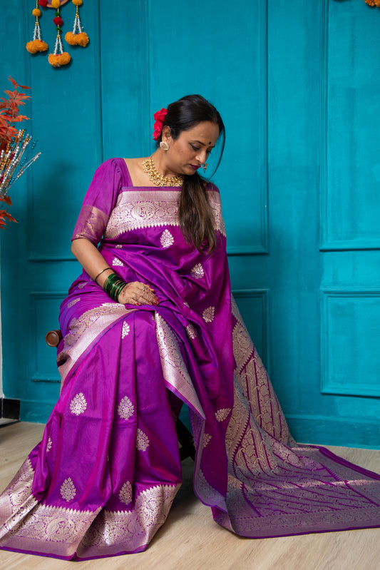 Purple Silk Katan Saree
