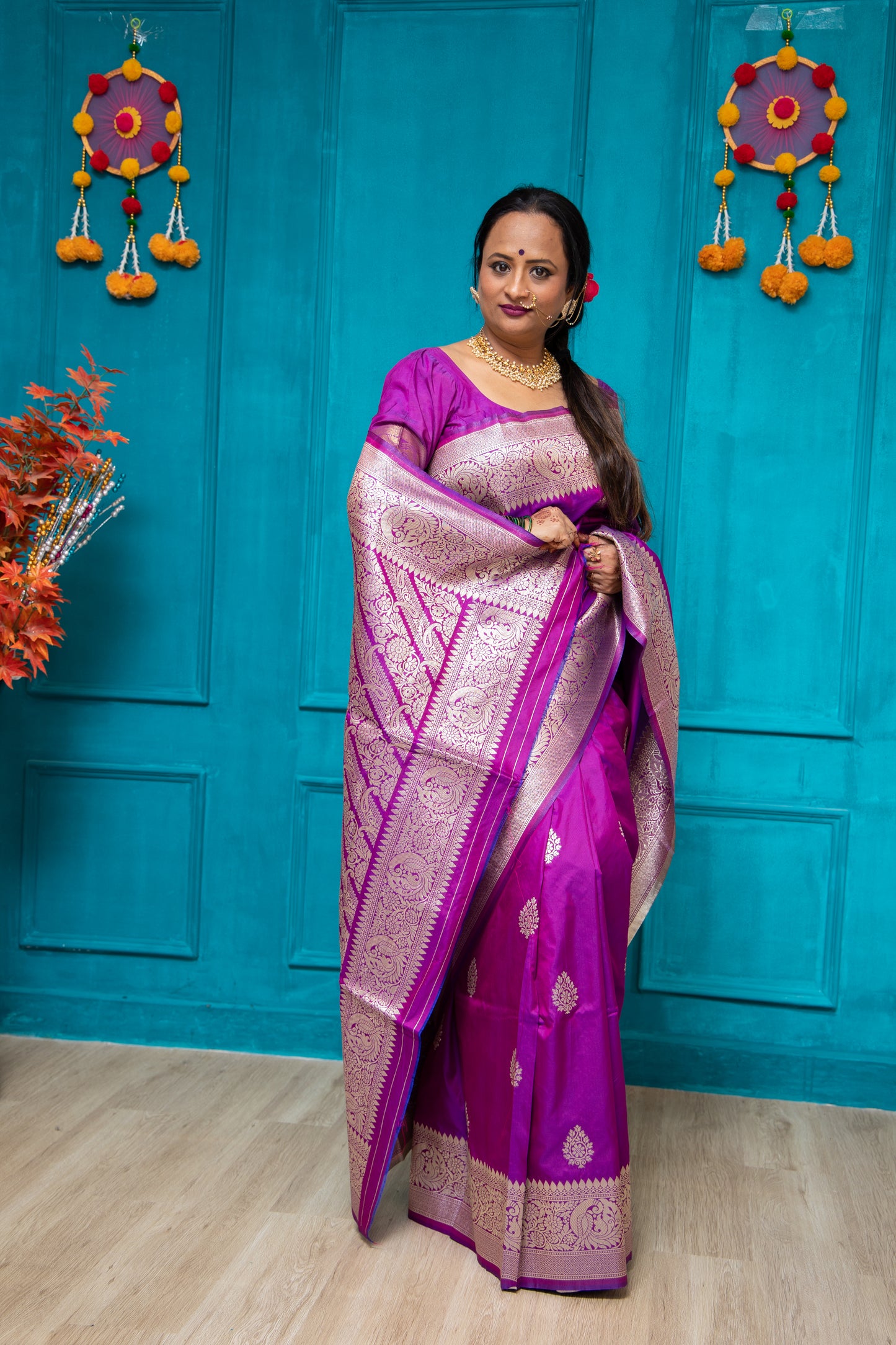 Purple Silk Katan Saree