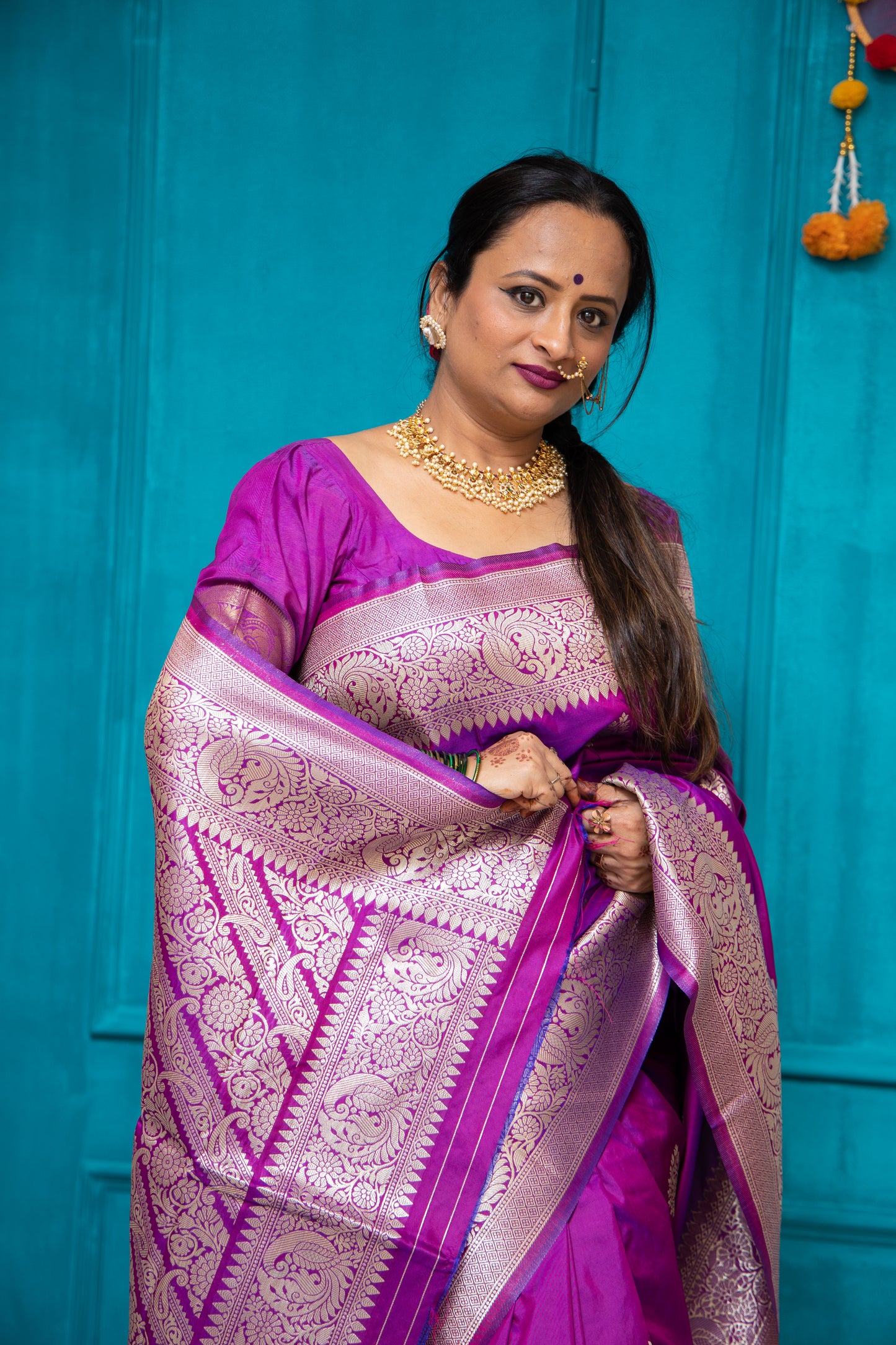 Purple Silk Katan Saree