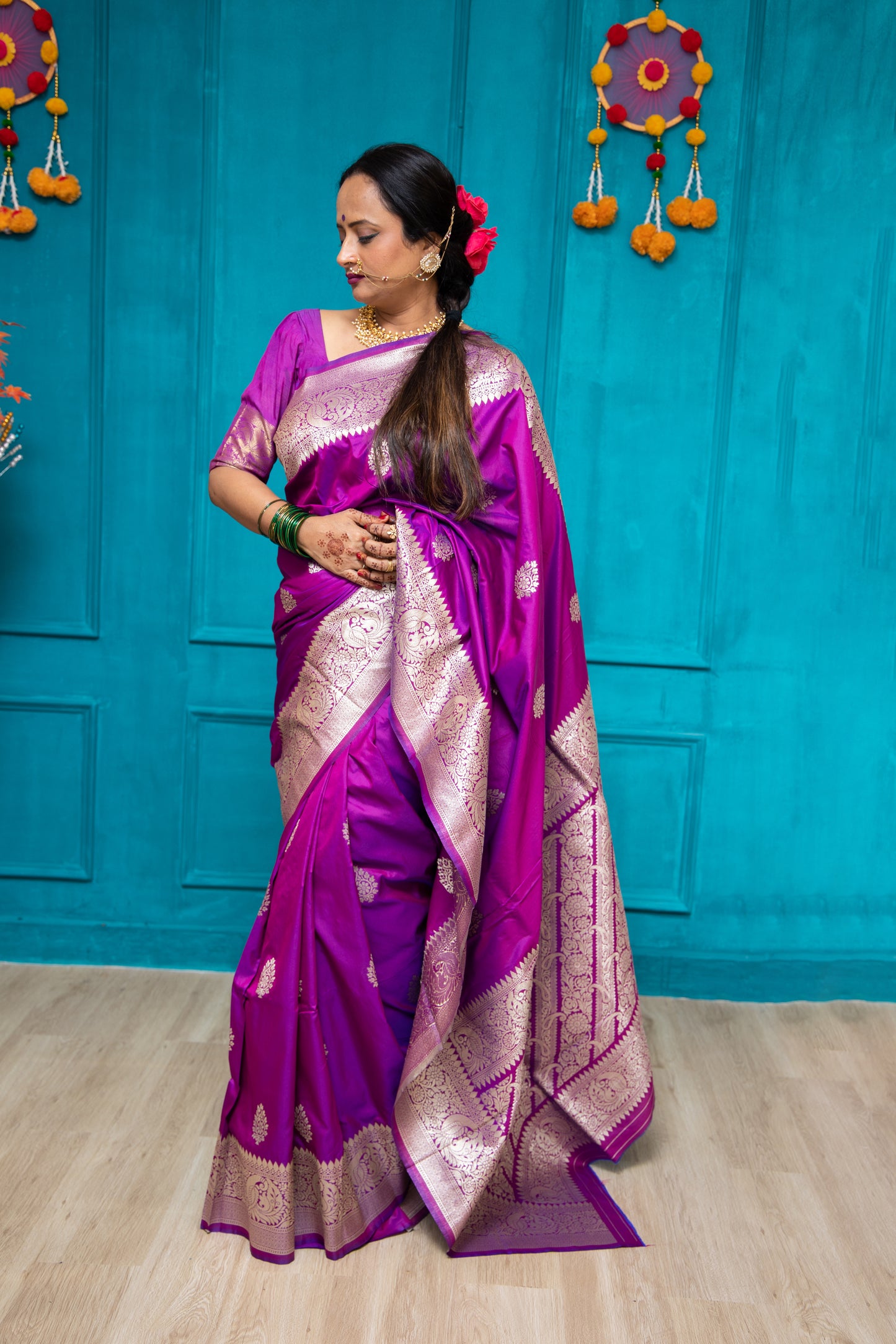 Purple Silk Katan Saree
