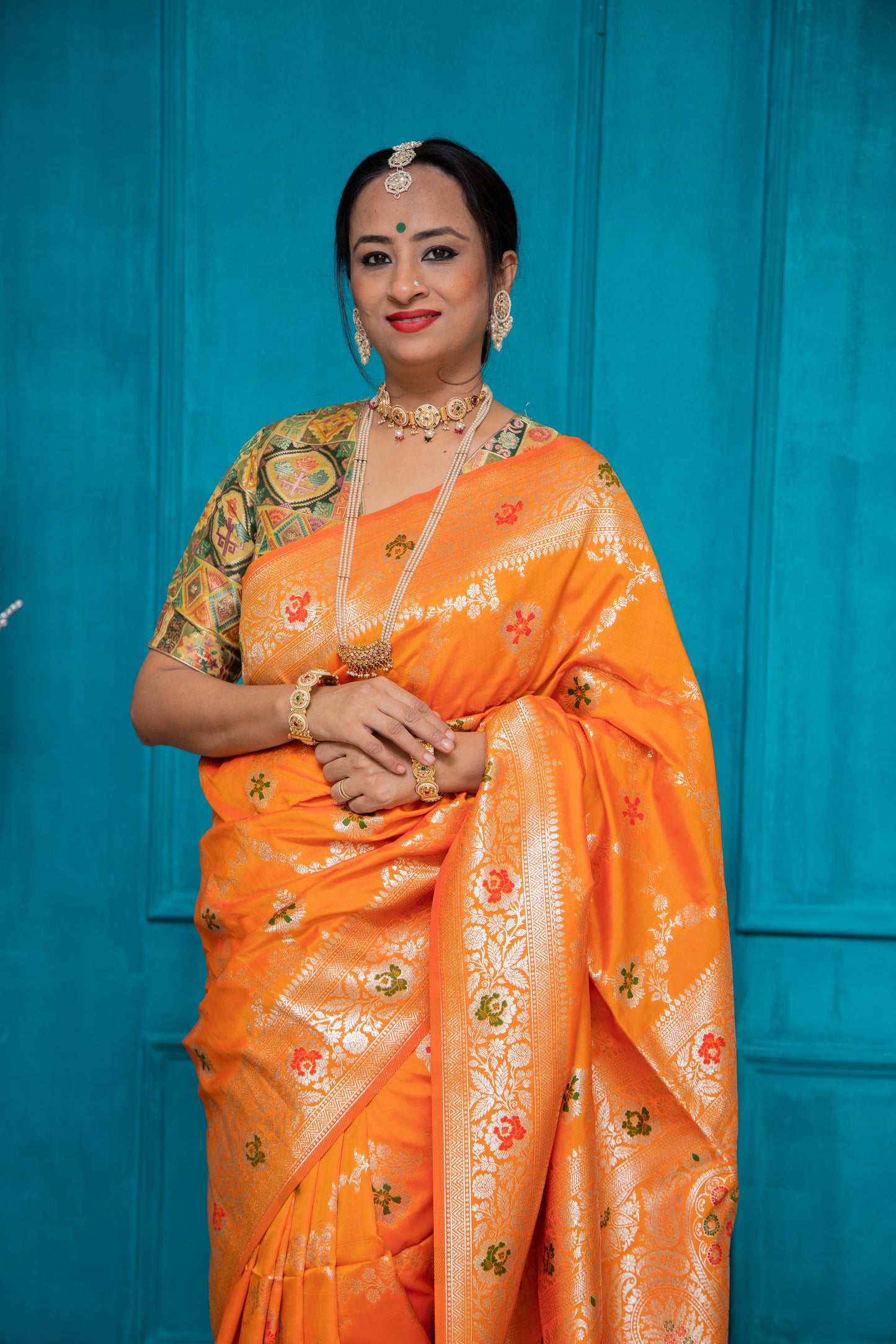 Orange Handloom Maheshwari Saree