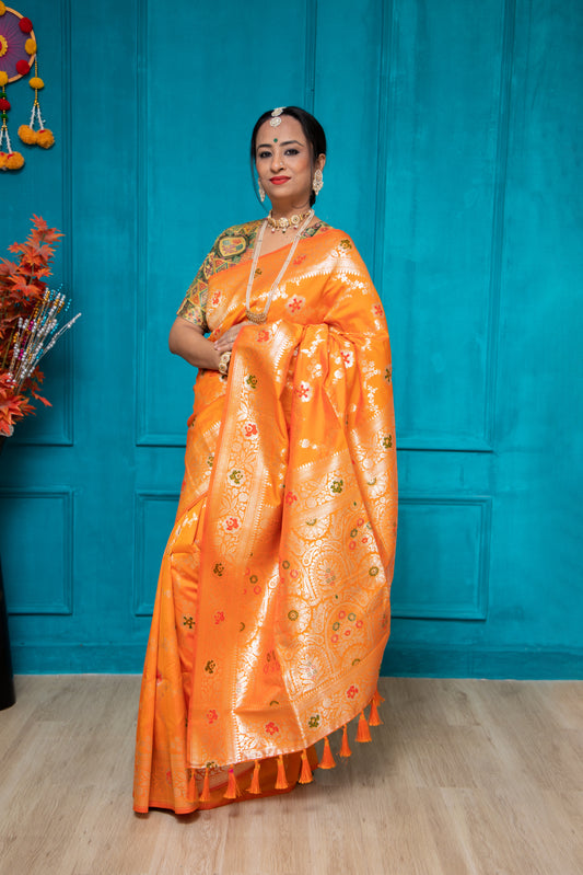 Orange Handloom Maheshwari Saree