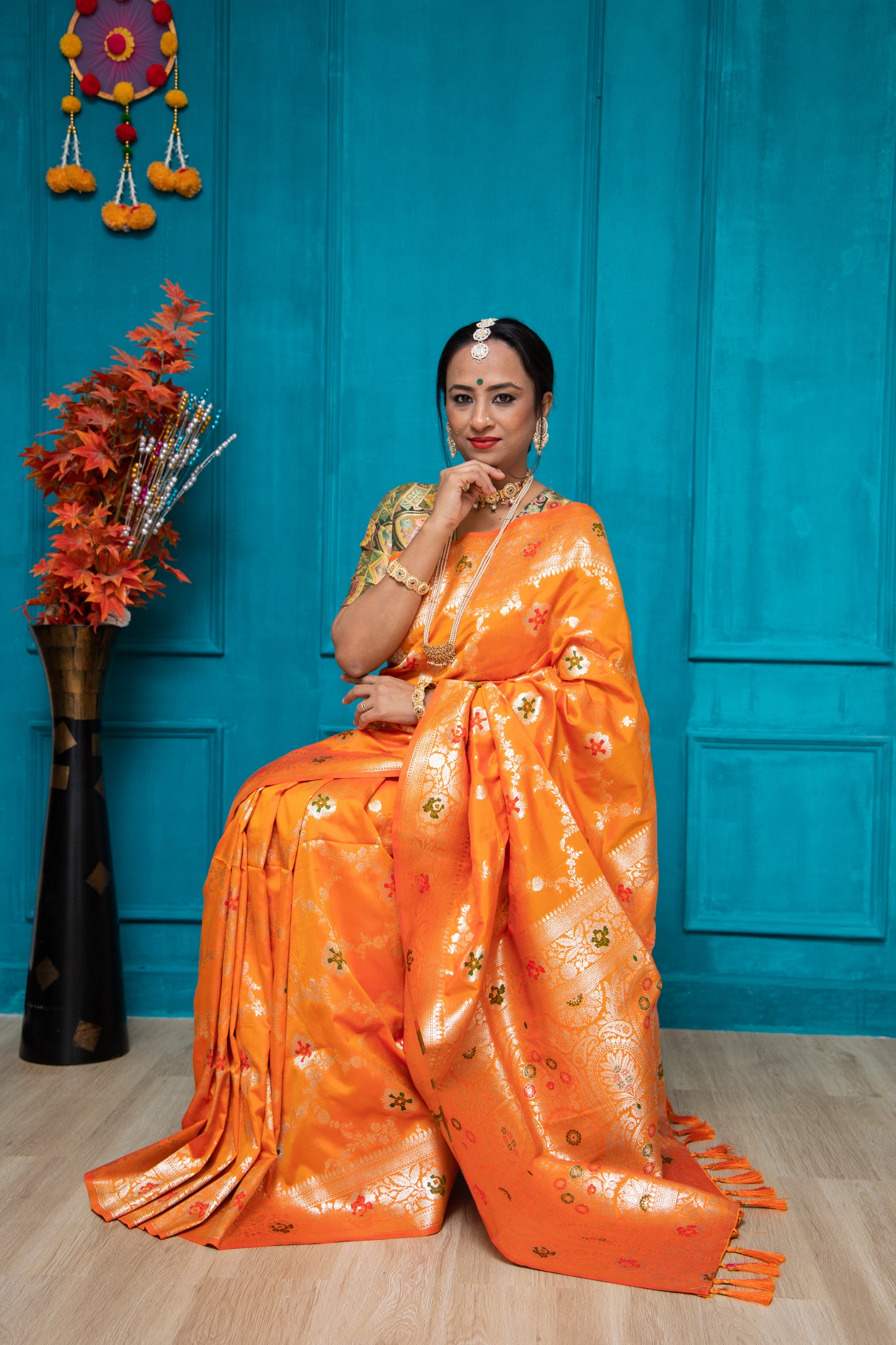 Orange Handloom Maheshwari Saree