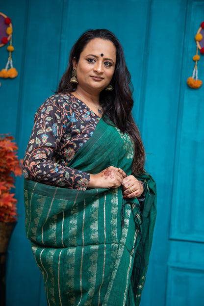 Green Thokafull Linen Saree