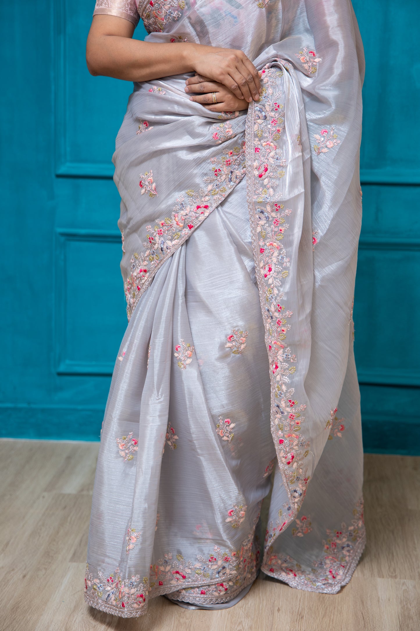 Grey English Rose Saree