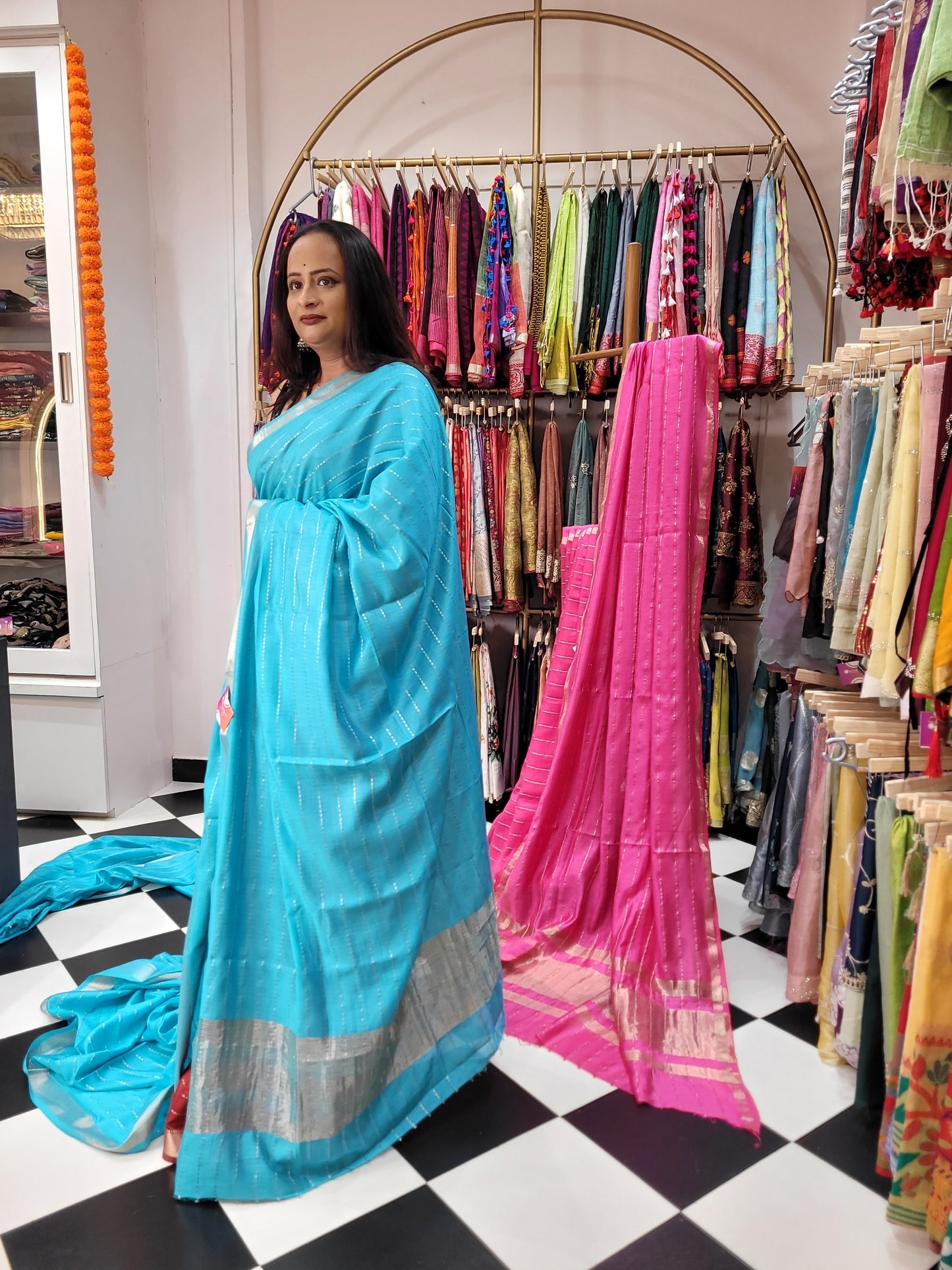 Art Maheshwari Silk Firozi