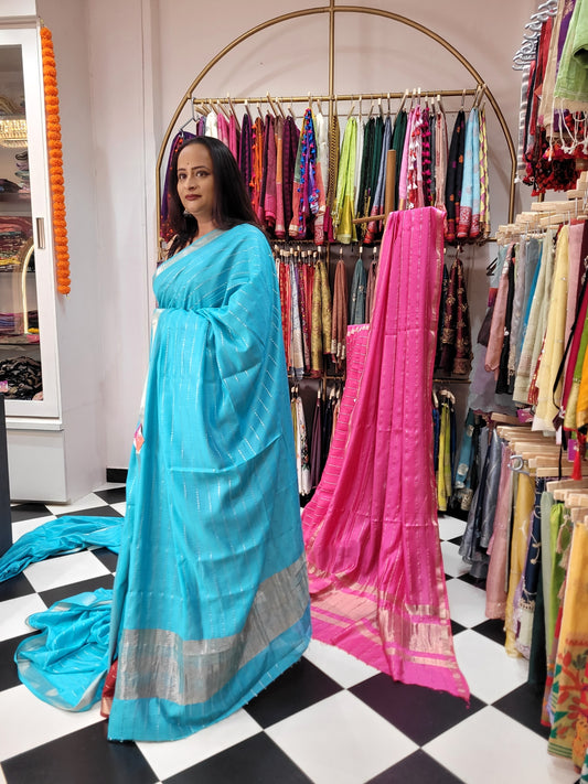 Art Maheshwari Silk Firozi