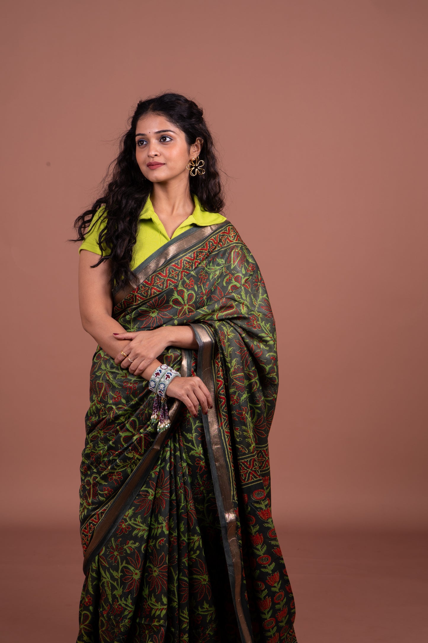 Crepe Silk Green Saree