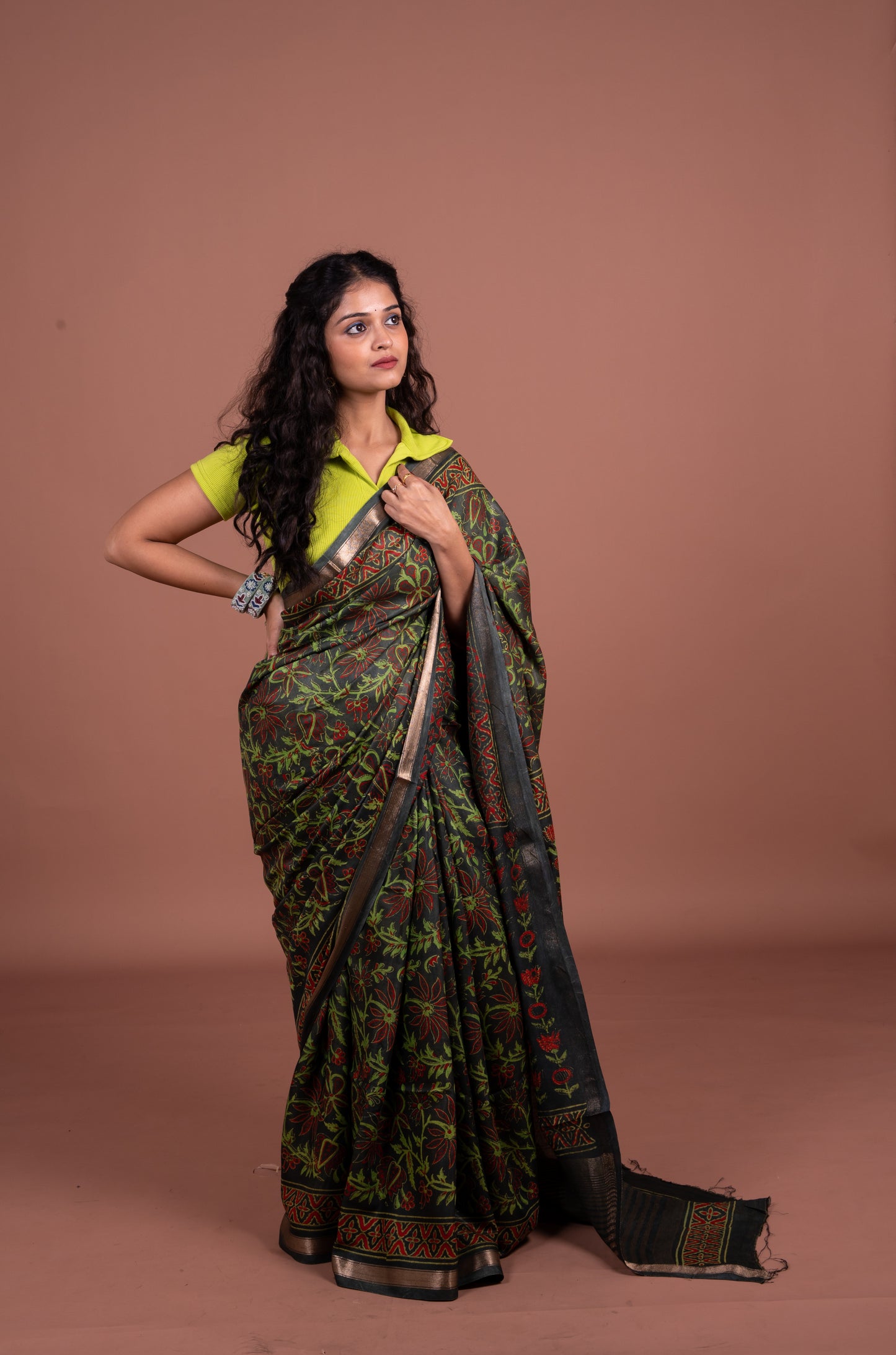 Crepe Silk Green Saree