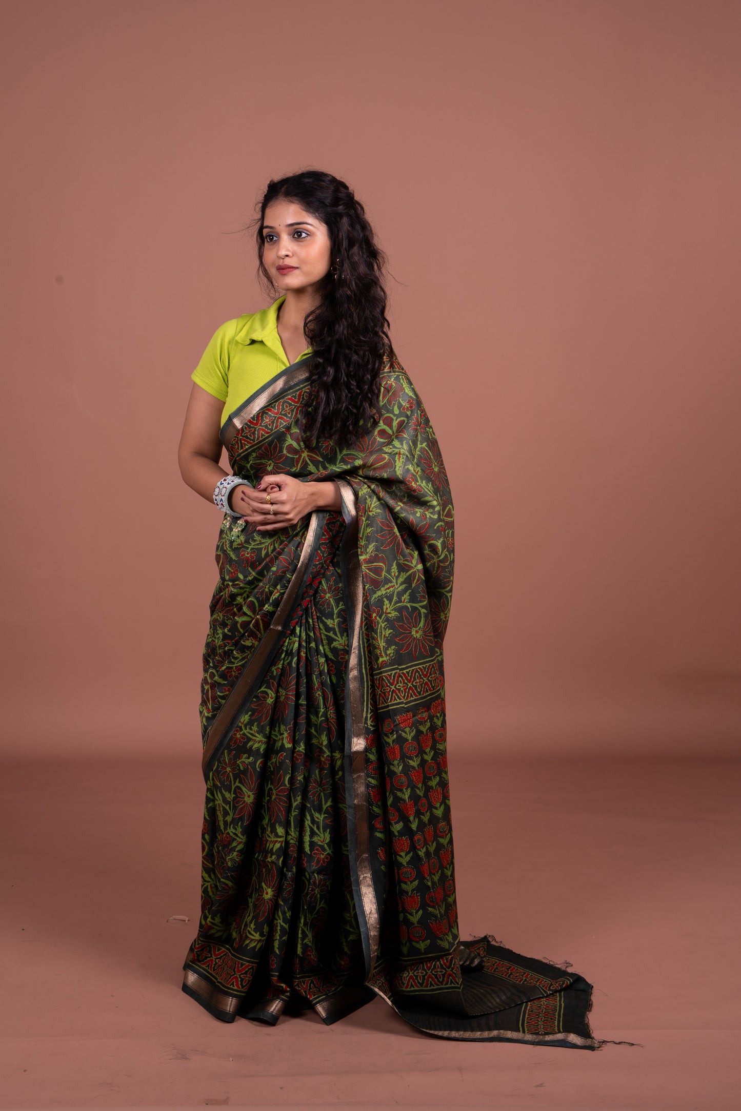 Crepe Silk Green Saree