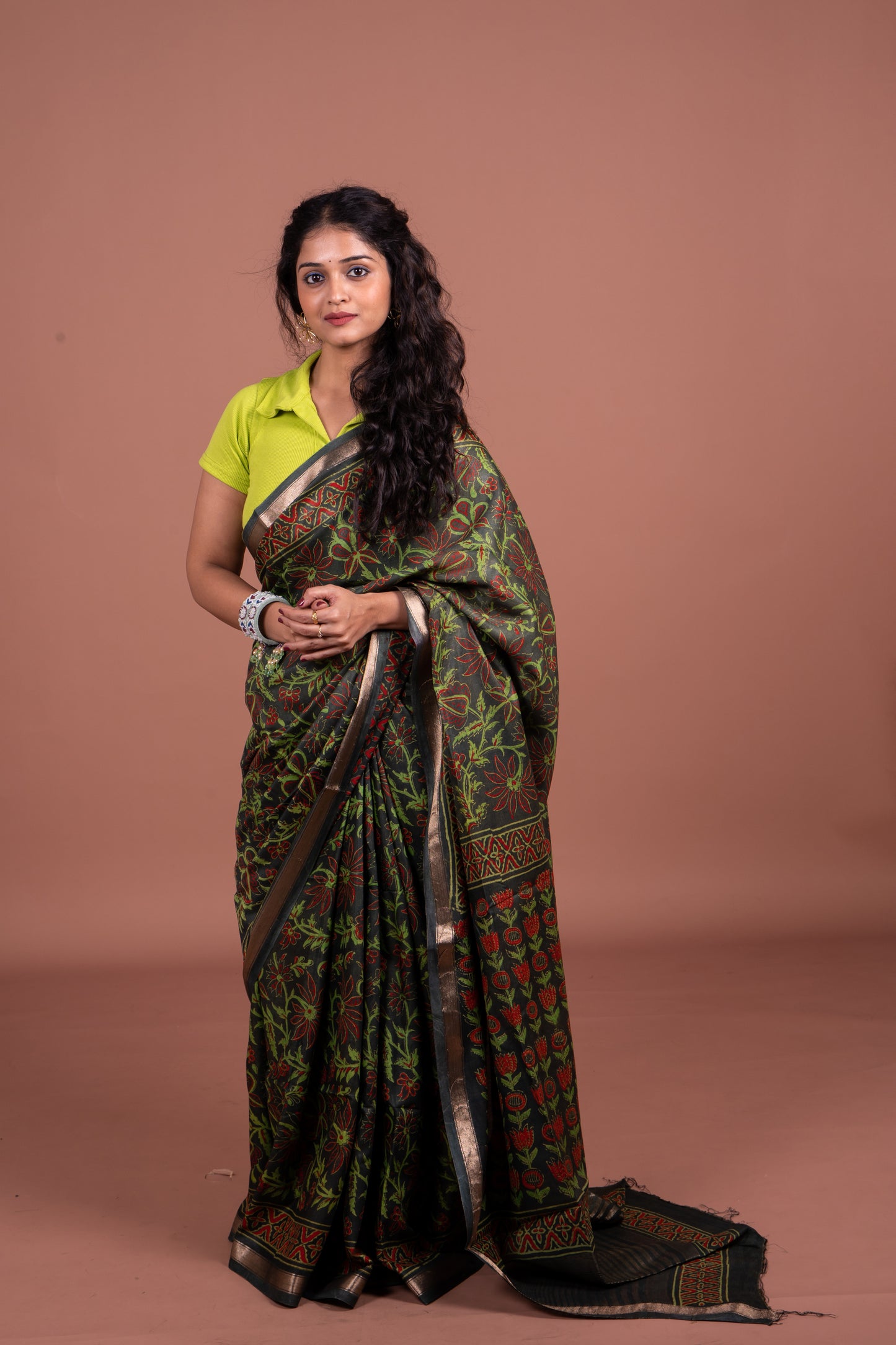 Crepe Silk Green Saree