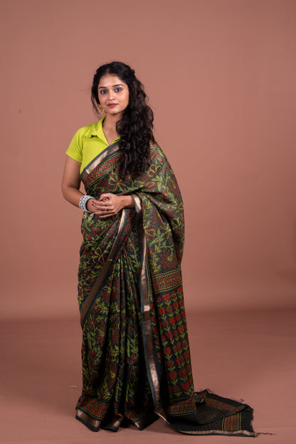 Crepe Silk Green Saree