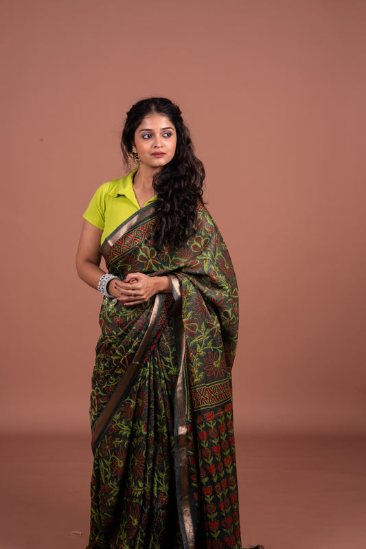 Crepe Silk Green Saree